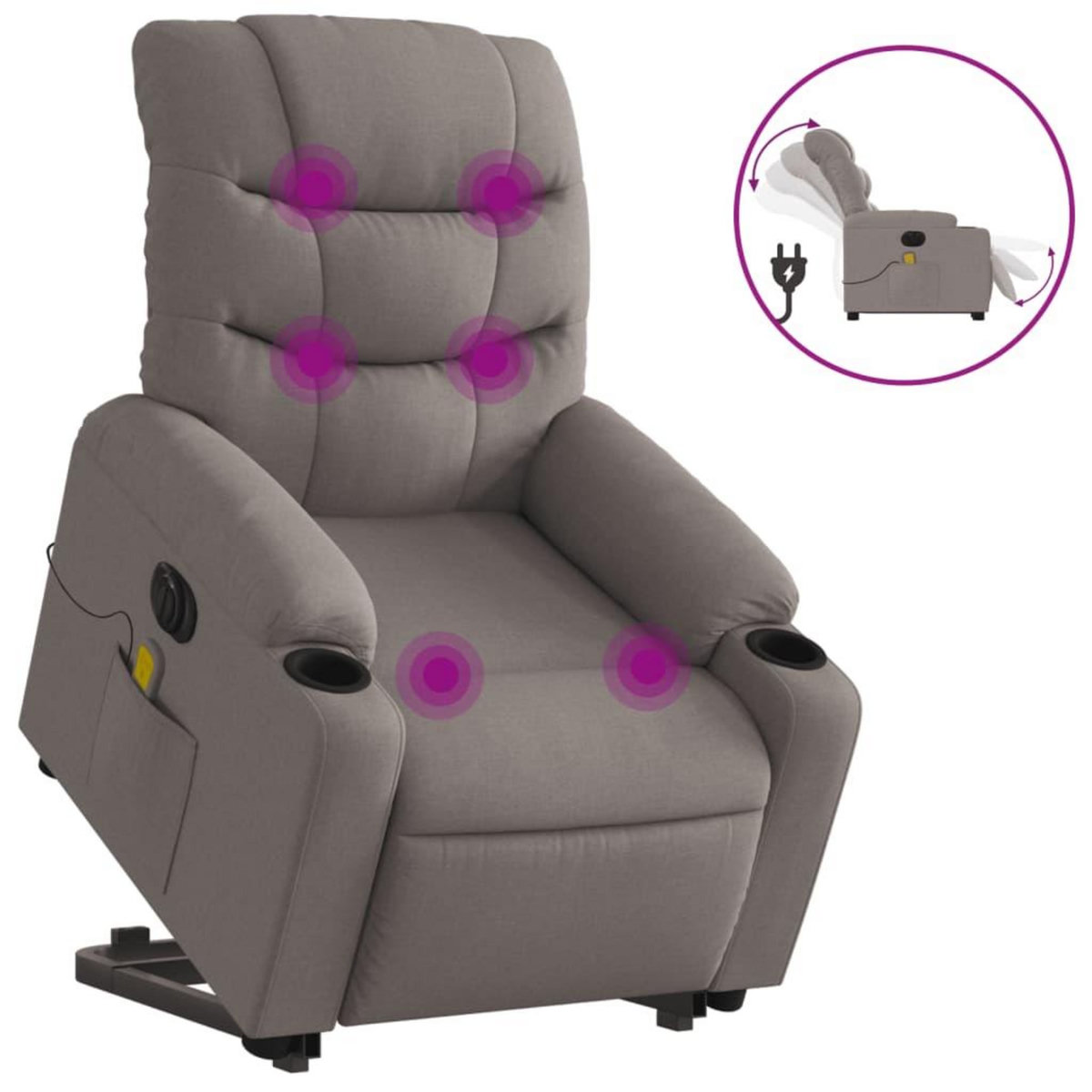 VIDAXL Fauteuil inclinable de massage electrique Taupe Tissu