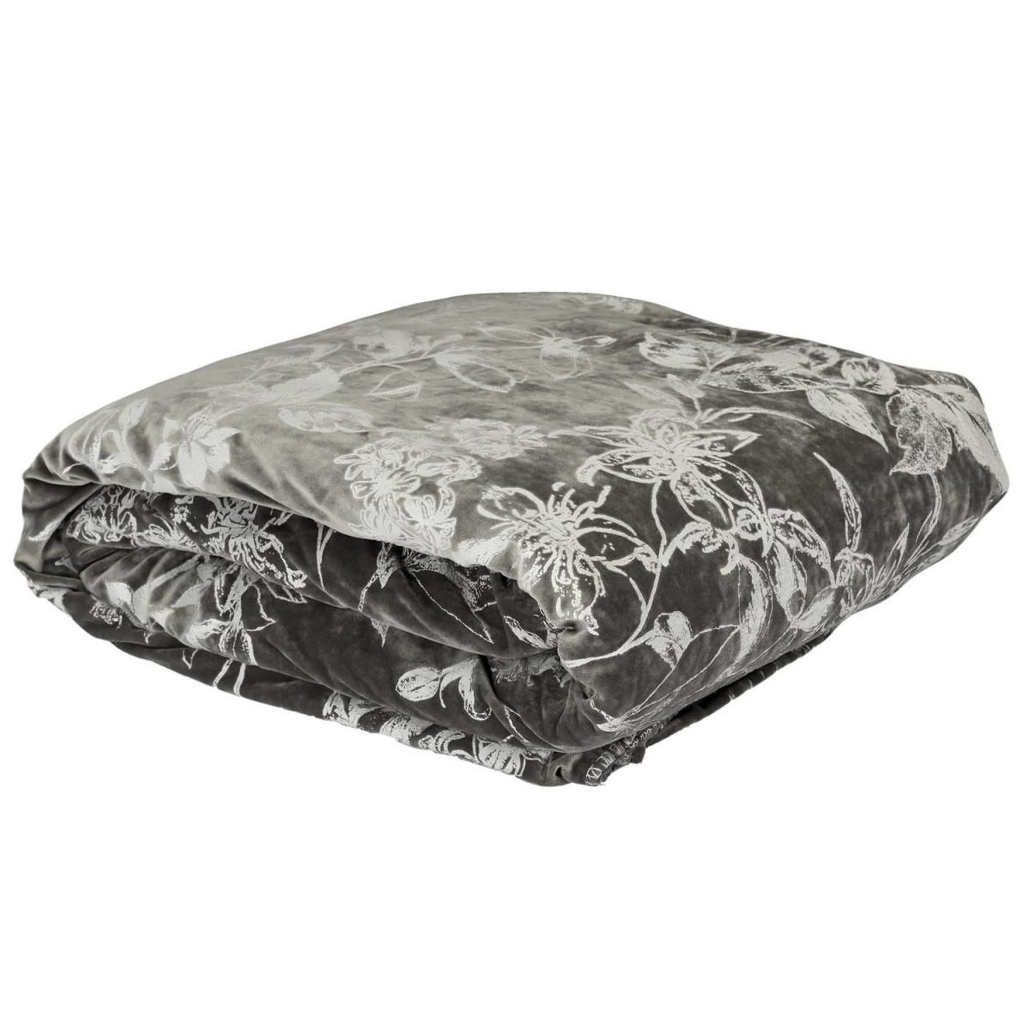 The Home Deco Factory Plaid velours imprimé  végétal  120x150cm gris