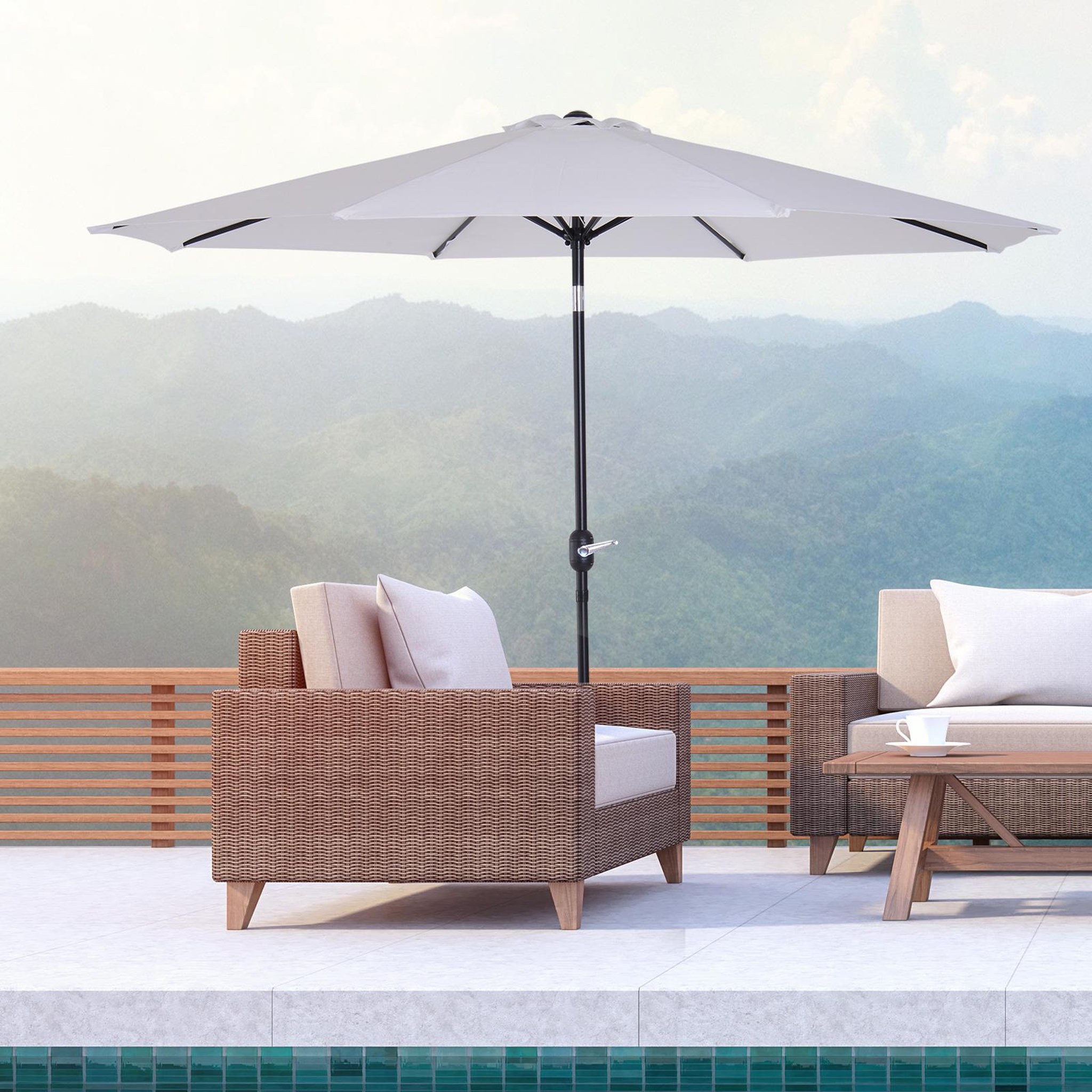 Voir la diapositive 2 : OUTSUNNY Parasol en métal rond polyester 180g/m² manivelle inclinable Ø 3 x 2,45 m blanc