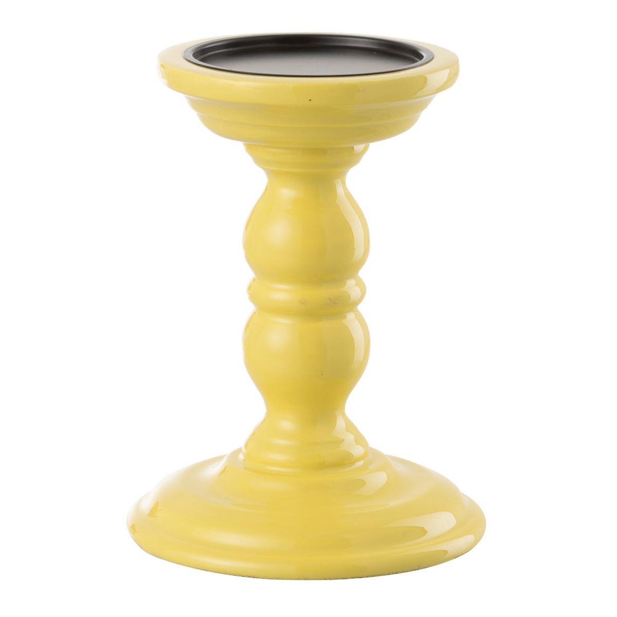 J-LINE Bougeoir haltère en bois  waldo  17cm jaune