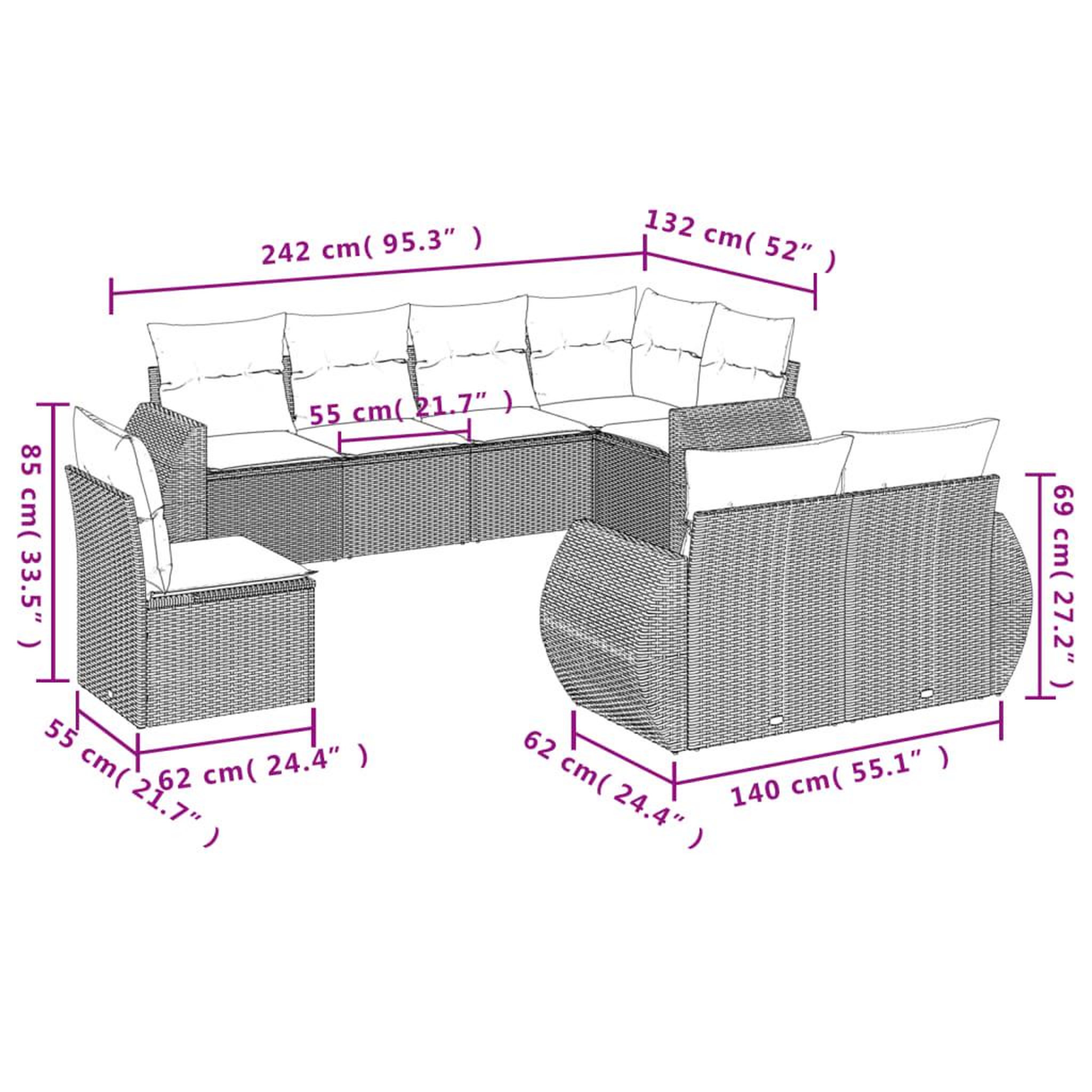 Voir la diapositive 4 : VIDAXL Salon de jardin 8 pcs avec coussins marron resine tressee