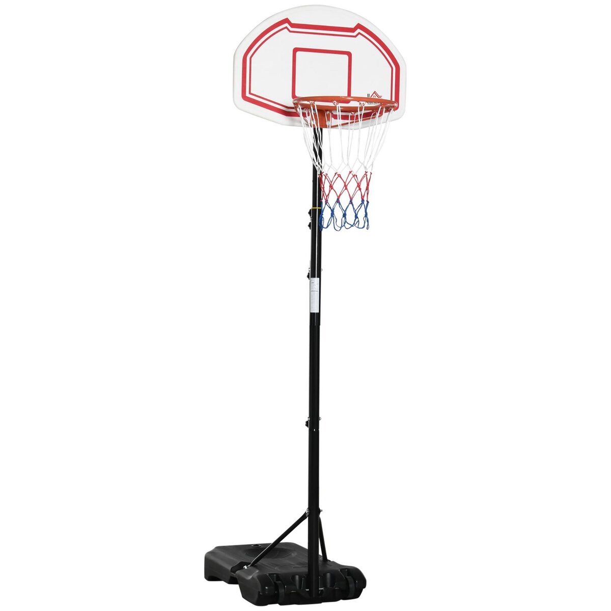 HOMCOM Panier de Basket-Ball sur pied avec poteau panneau - base de lestage  sur roulettes - hauteur réglable 5 niveaux 2,45-2,95 m - acier HDPE noir  blanc pas cher 