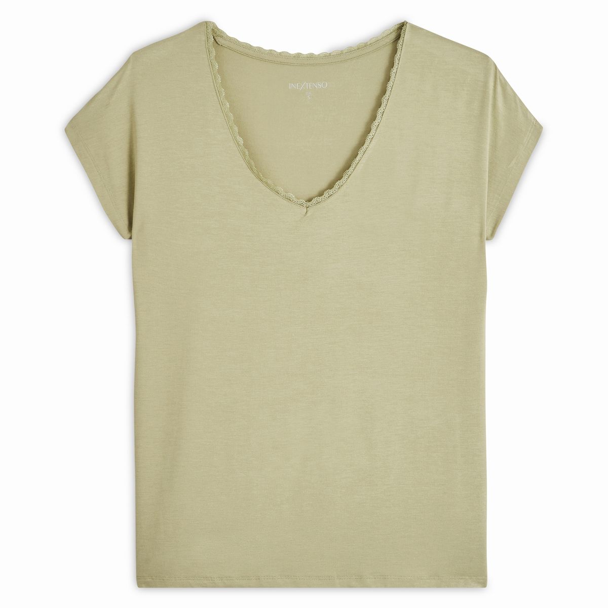 INEXTENSO T-shirt manches courtes col v vert femme