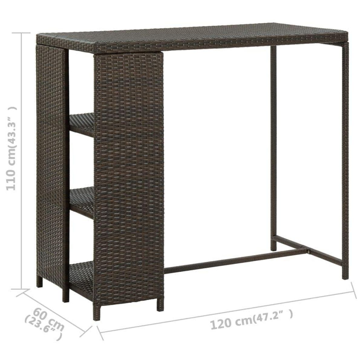 VIDAXL Table de bar avec rangement Marron 120x60x110 cm Resine tressee