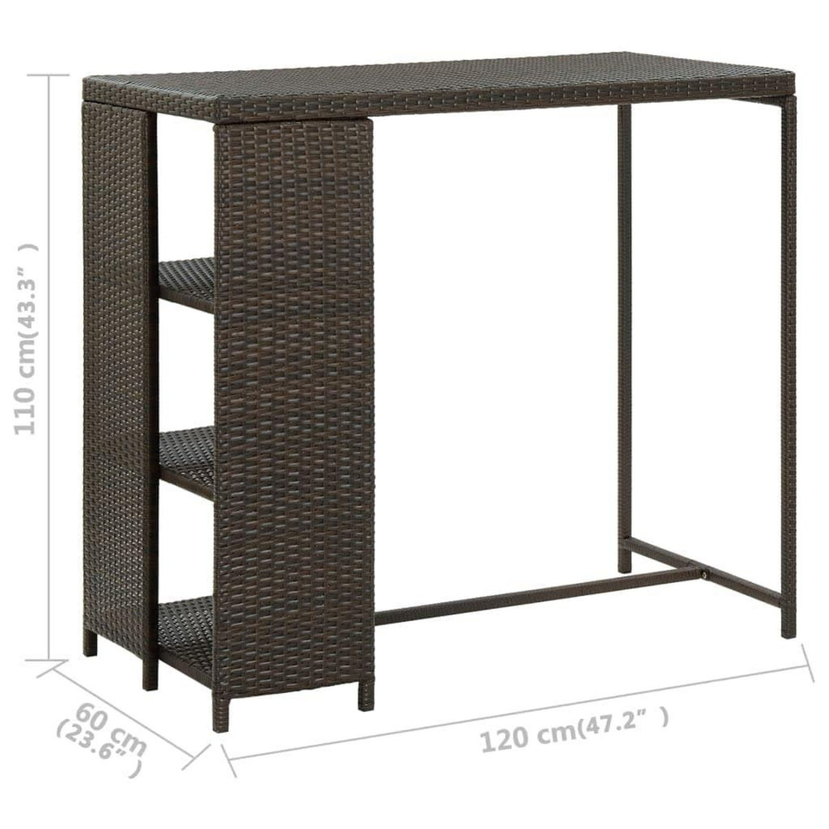 VIDAXL Table de bar avec rangement Marron 120x60x110 cm Resine tressee