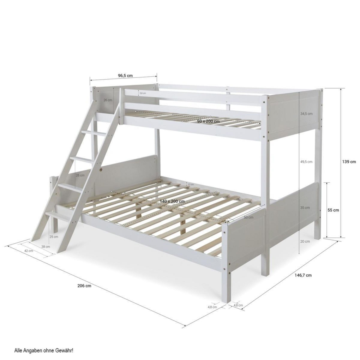 HomeStyle4U Lit Superposé 90x200 et 140x200 - 2 Matelas