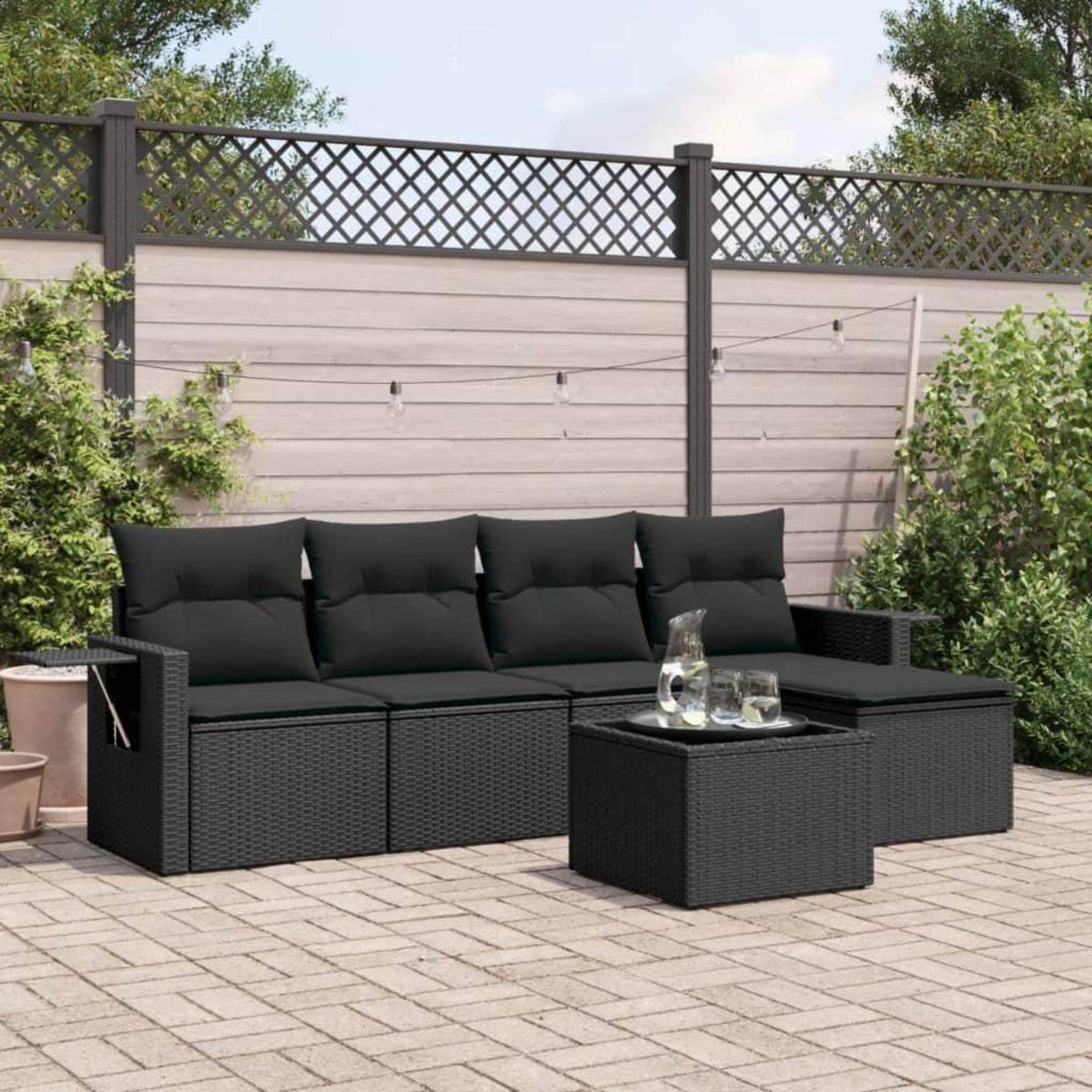 VIDAXL Salon de jardin 6 pcs avec coussins noir resine tressee