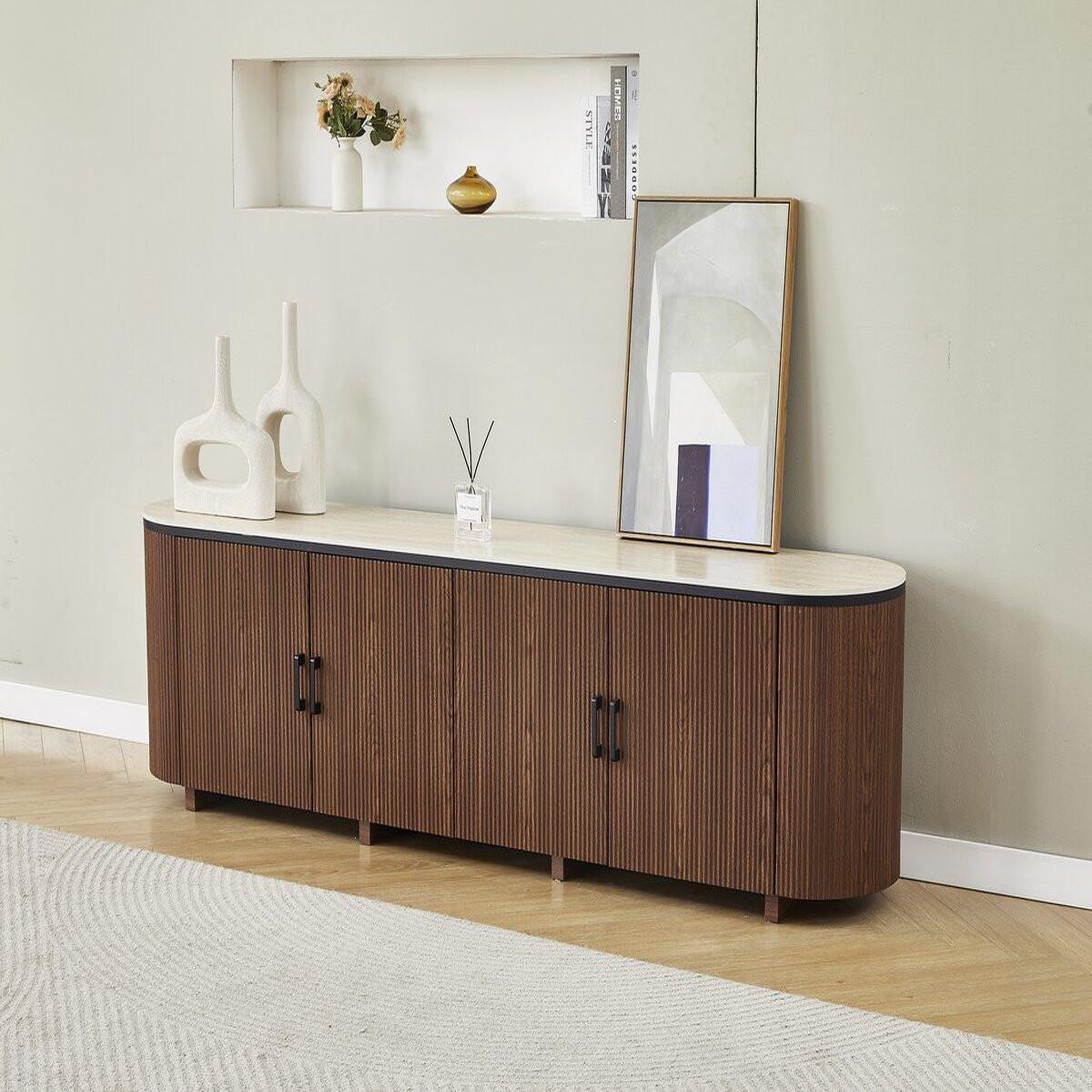Voir la diapositive 2 : Habitat et Jardin Meuble tv ovale en bois et céramique  portofino  - 200 x 40 x 55 cm - marron
