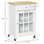 Voir la diapositive 3 : HOMCOM Desserte de cuisine à roulettes multi-rangement - placard porte vitrée avec étagère réglable, tiroir, porte-torchon - blanc aspect chêne clair