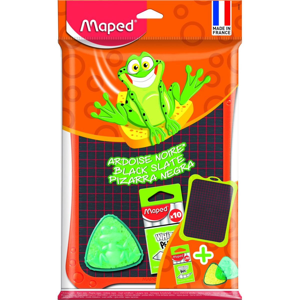 MAPED Ardoise noire 28x20cm + 1 boîte de 10 craies White'Peps + 1 boîte éponge