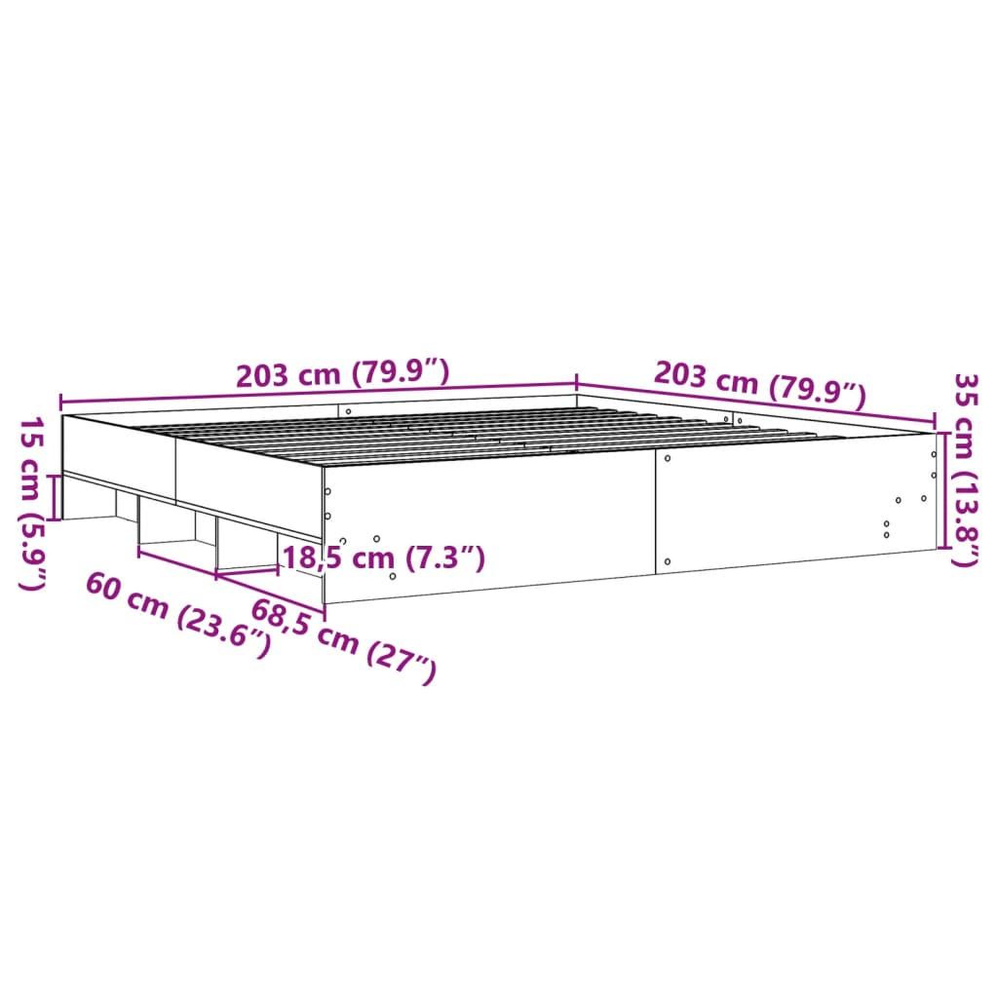Voir la diapositive 6 : VIDAXL Cadre de lit sans matelas gris beton 200x200 cm bois ingenierie