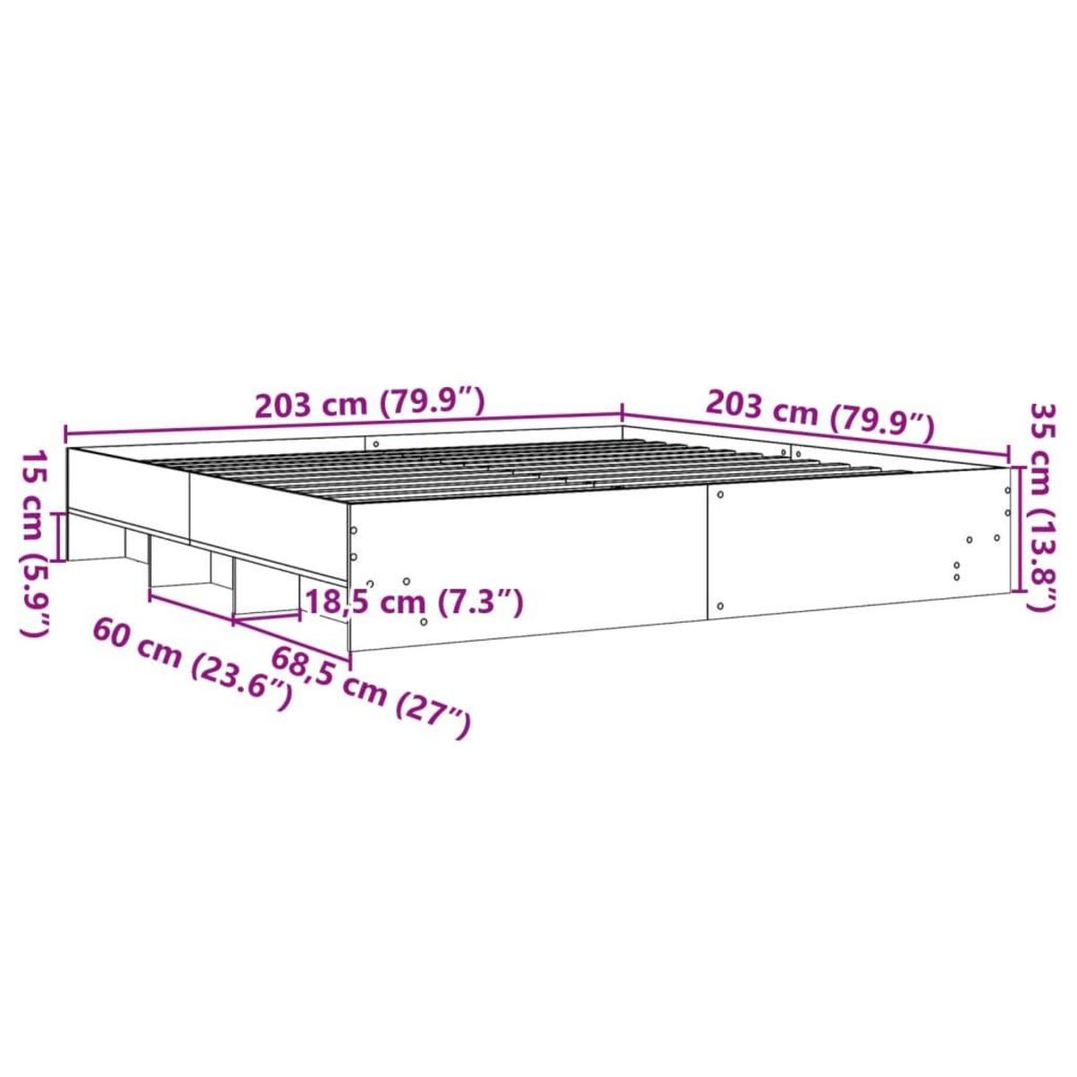 VIDAXL Cadre de lit sans matelas gris beton 200x200 cm bois ingenierie