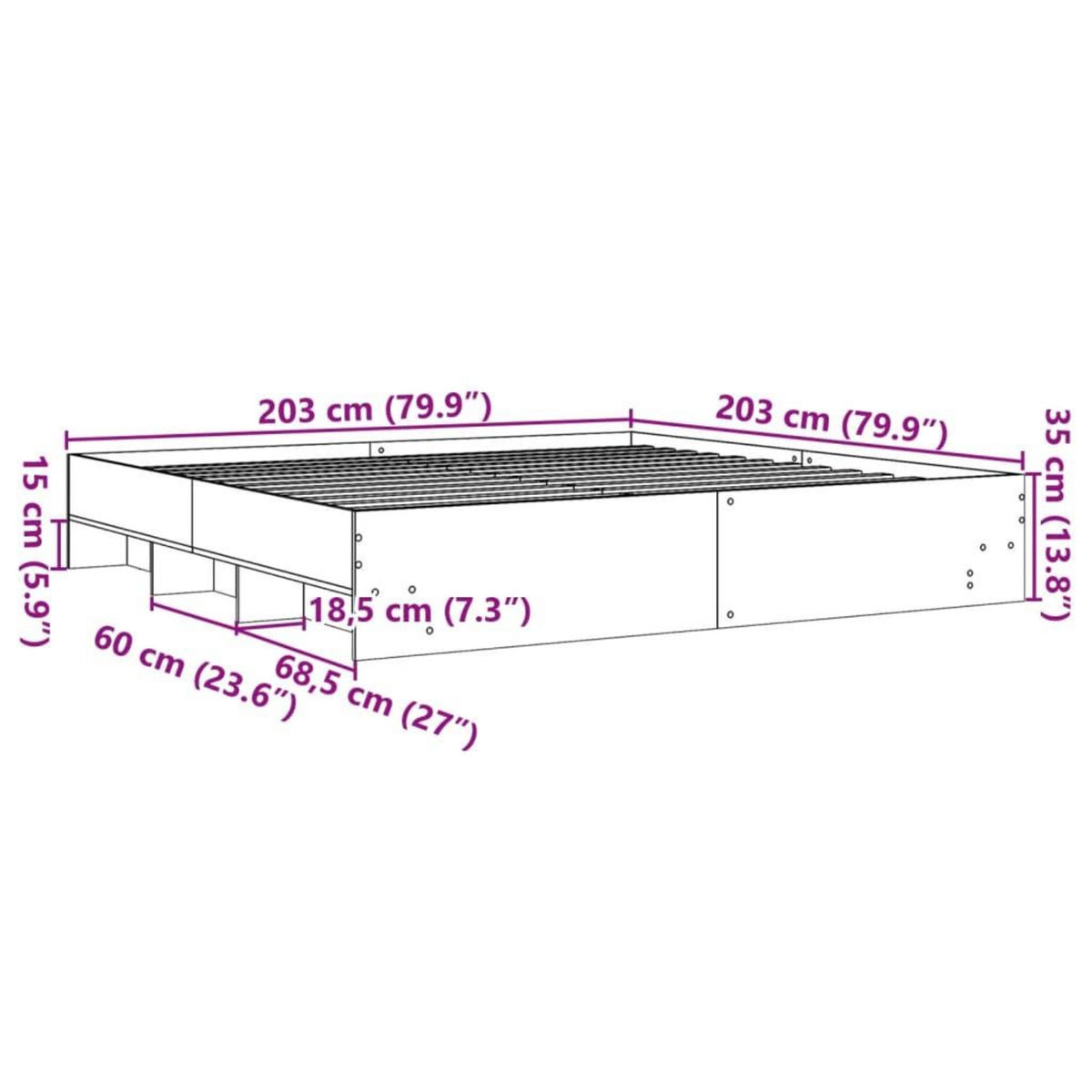 VIDAXL Cadre de lit sans matelas gris beton 200x200 cm bois ingenierie