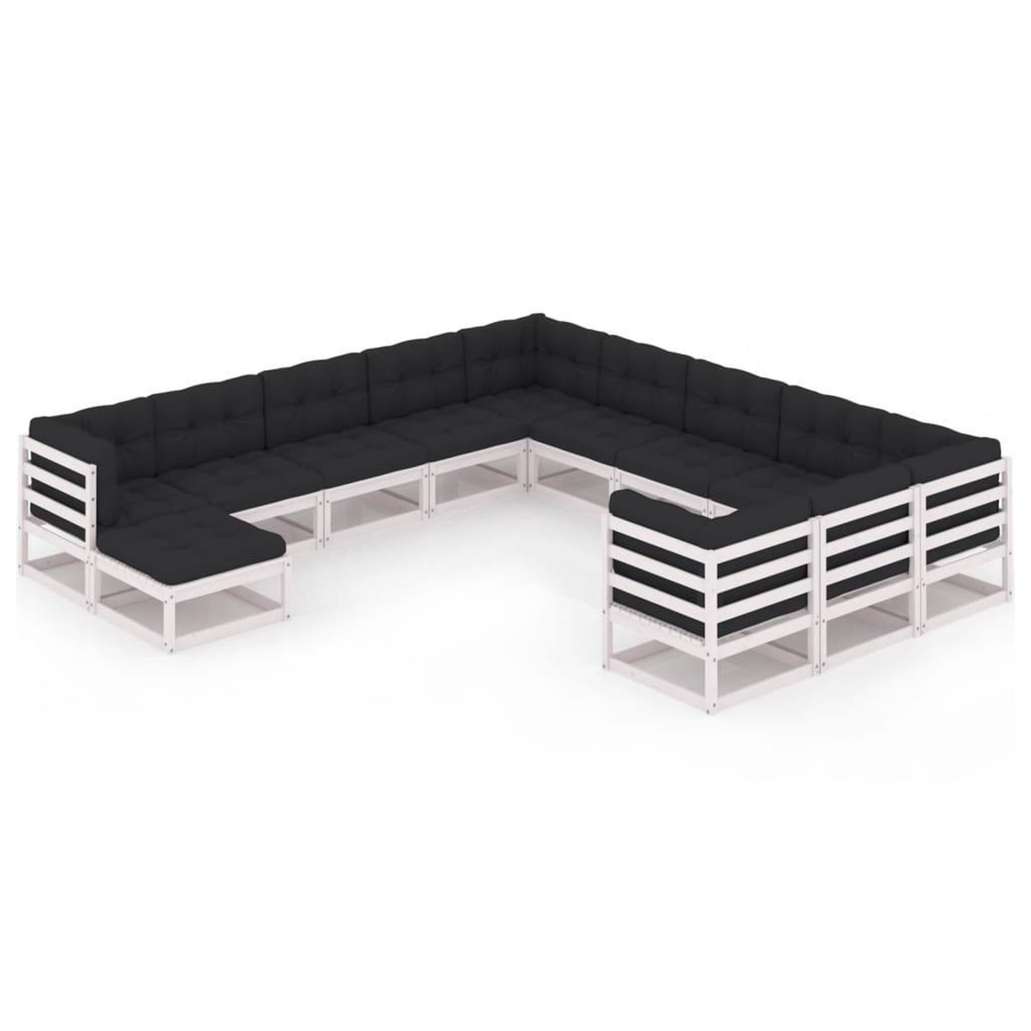 Voir la diapositive 2 : VIDAXL Salon de jardin 12 pcs avec coussins Blanc Bois de pin massif