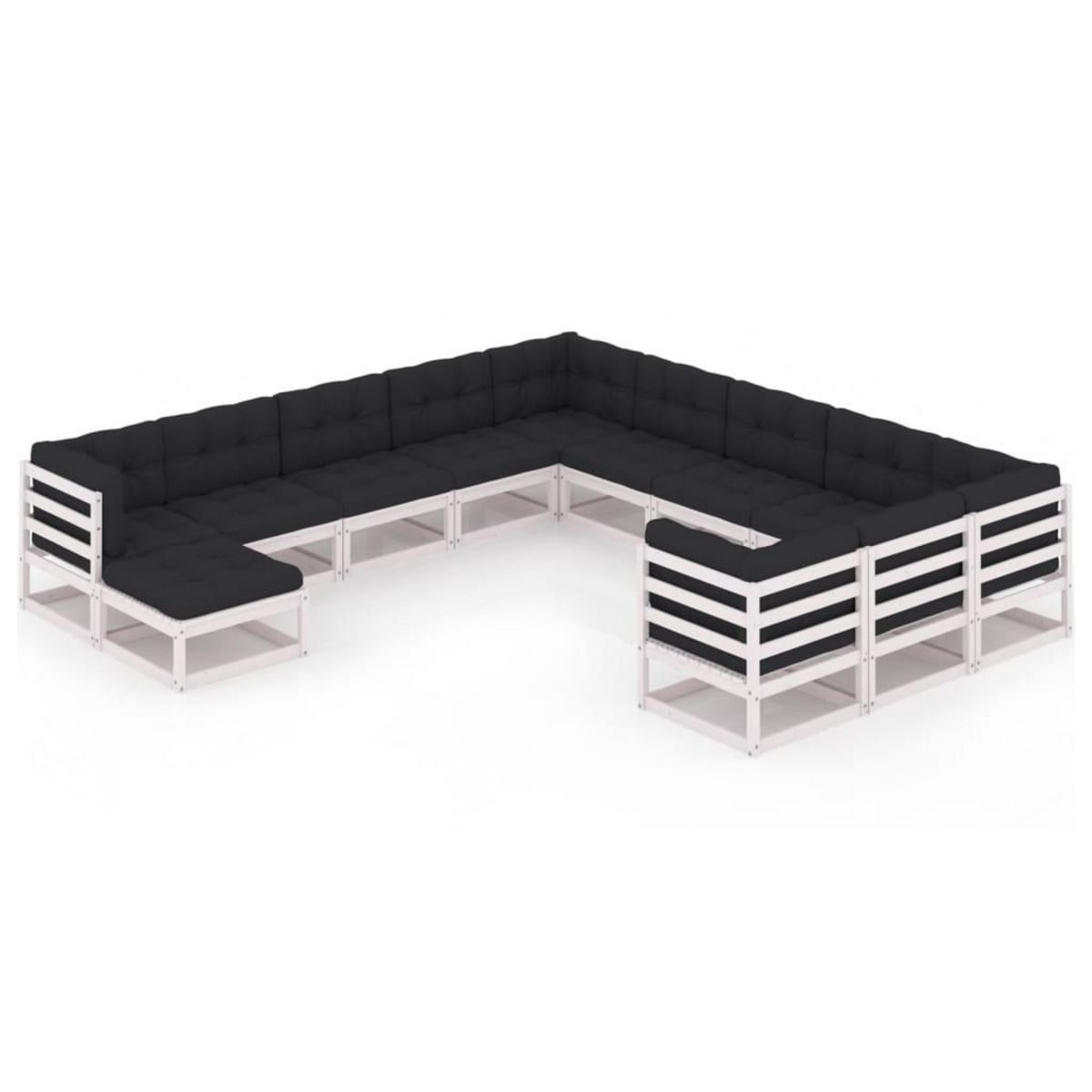 VIDAXL Salon de jardin 12 pcs avec coussins Blanc Bois de pin massif