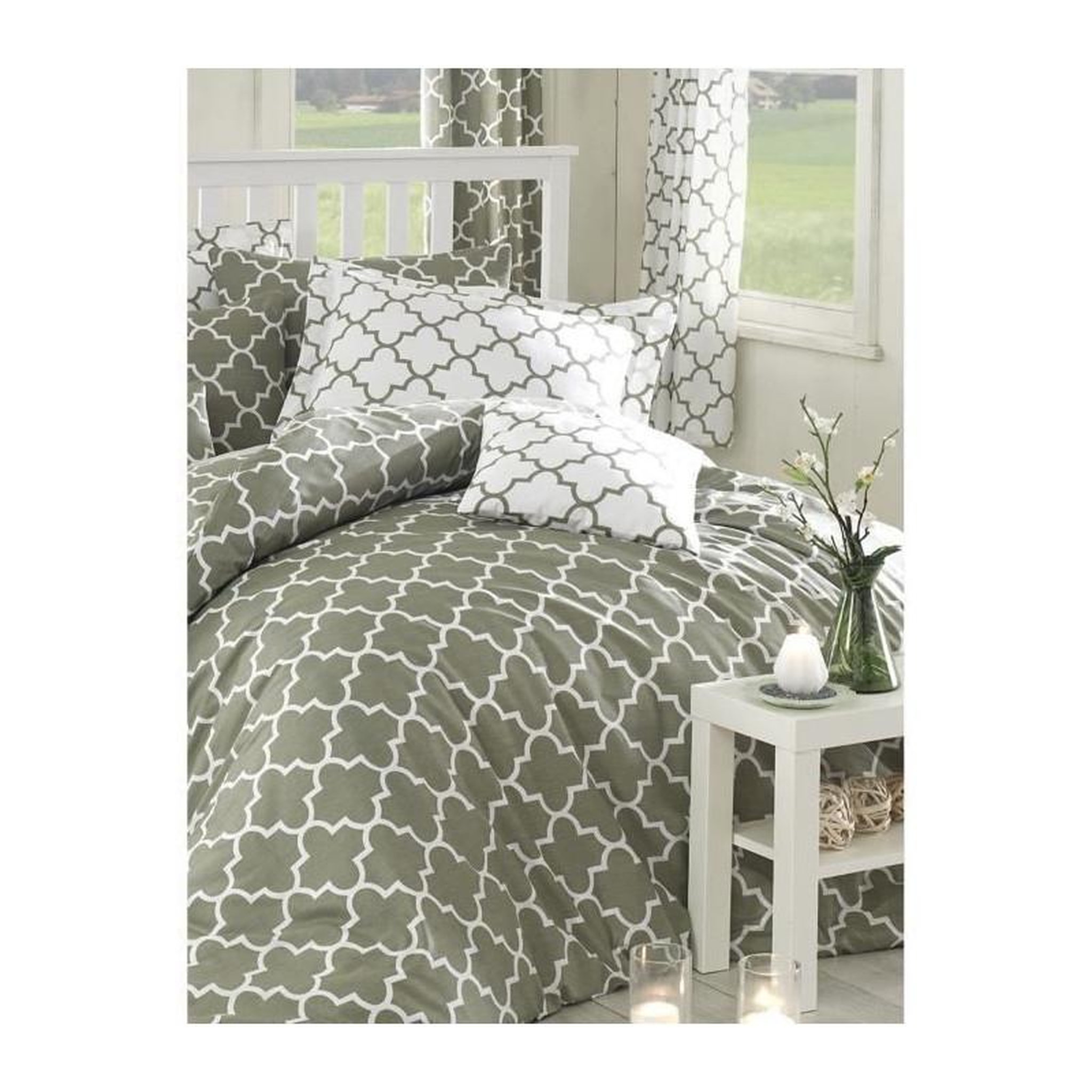 Voir la diapositive 3 : GENERIQUE Parure de lit - 1 housse de couette 220 x 240 cm + 2 taies d'oreiller 60 x 60 cm - 100% coton renforcé - Gris