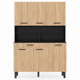 Voir la diapositive 3 : ID MARKET Buffet de cuisine 120 CM CINA 6 portes + tiroir noir et façon hêtre