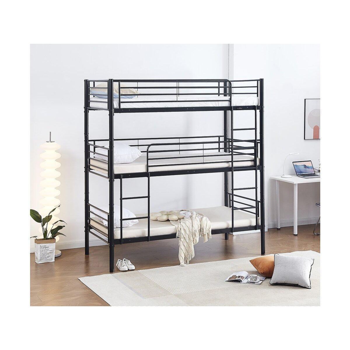 Habitat et Jardin Lit superposé en métal triple  HAVIN  - 90 x 190 cm - Noir