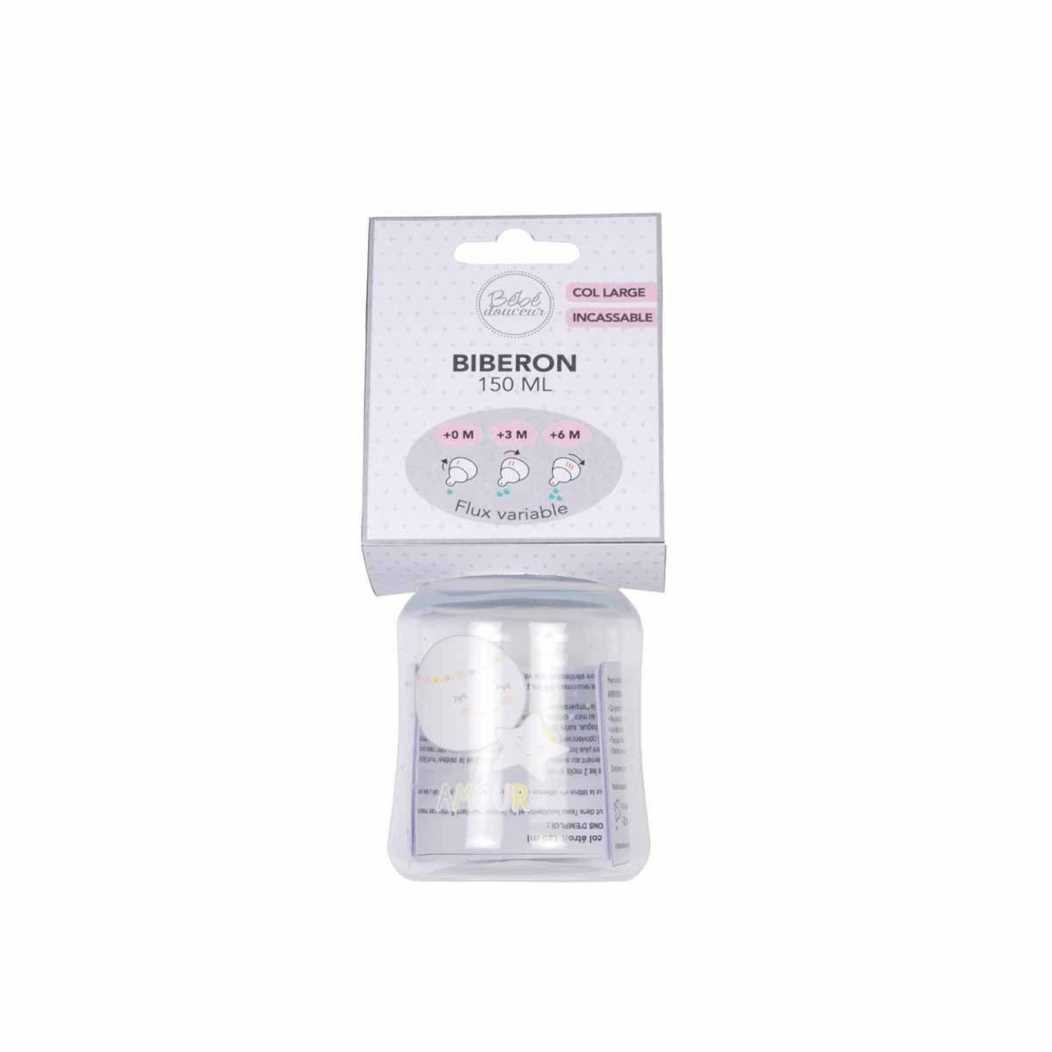 Voir la diapositive 2 : BEBE DOUCEUR Biberon col large  lune  150ml gris