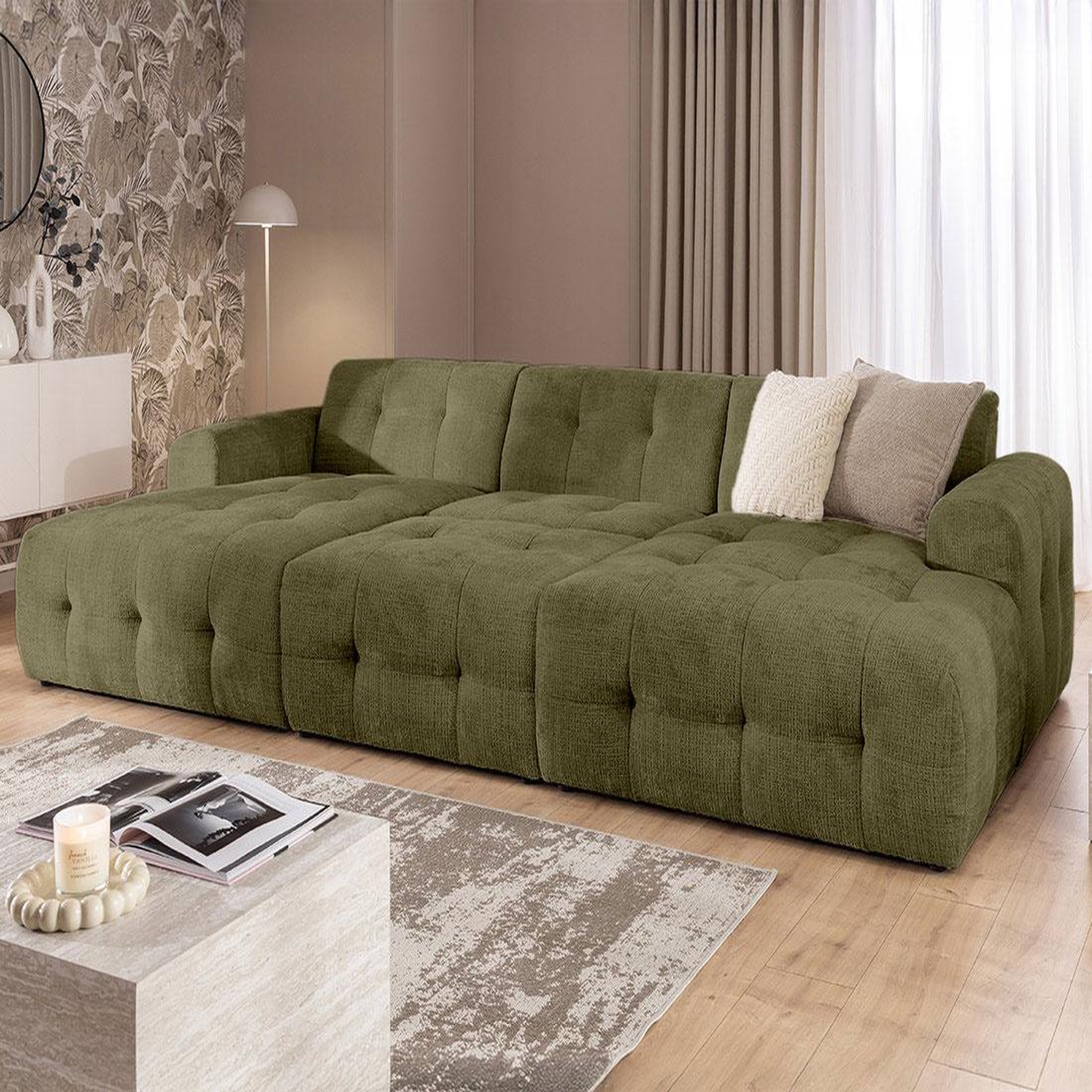 Voir la diapositive 3 : BEST MOBILIER Diane - canapé panoramique en u 6 places en velours texturé
