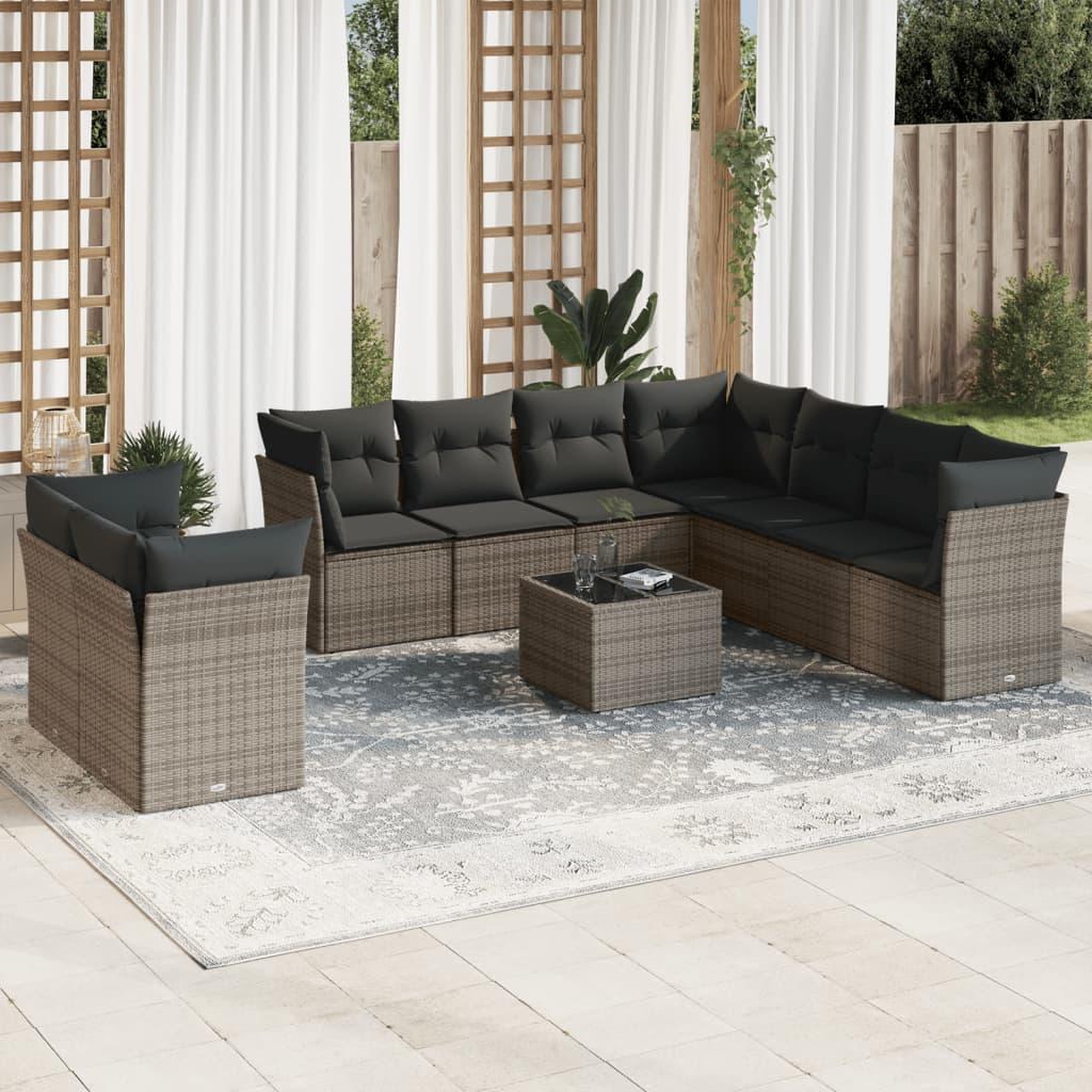 VIDAXL Salon de jardin avec coussins 10 pcs gris resine tressee
