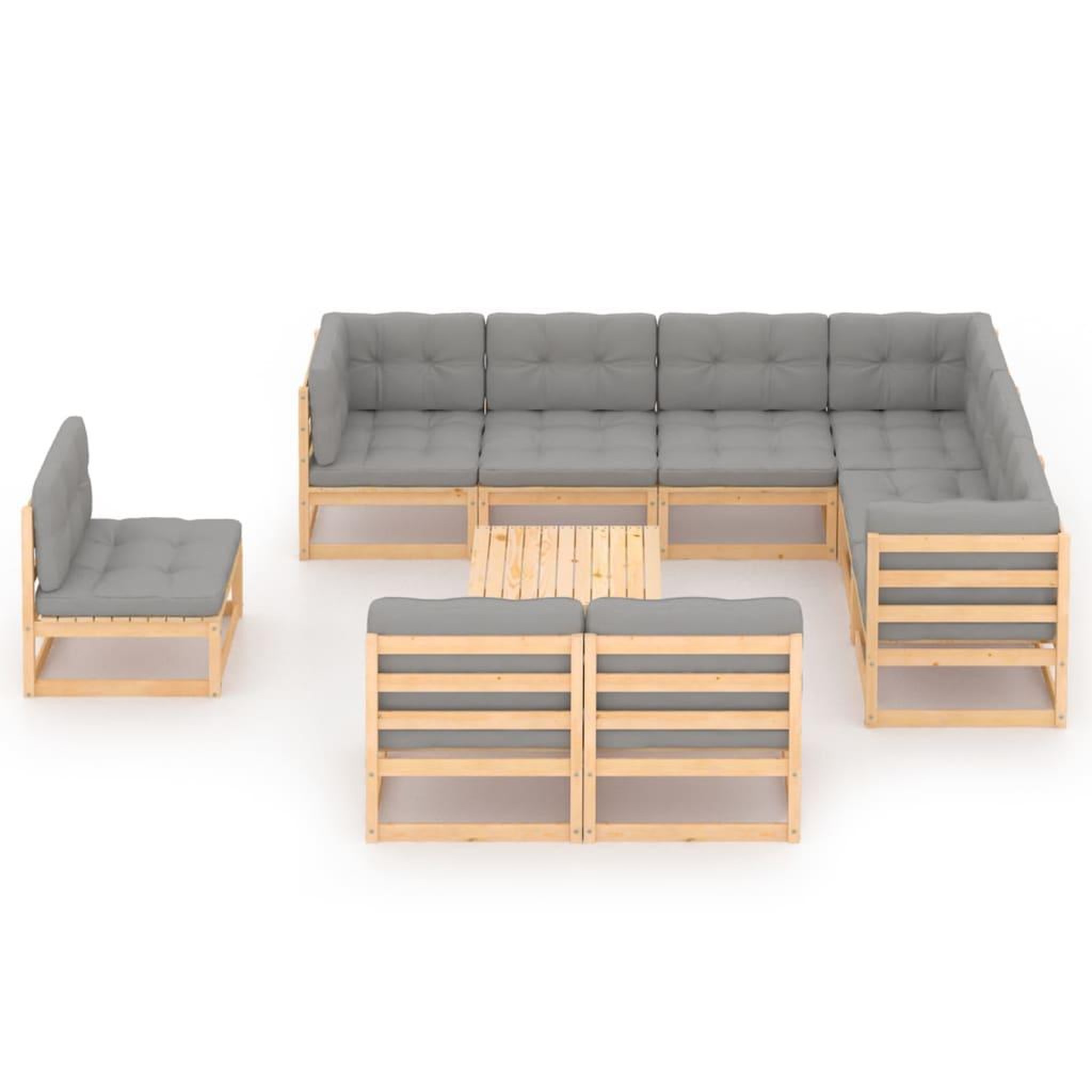 Voir la diapositive 2 : VIDAXL Salon de jardin 10 pcs avec coussins Bois de pin massif