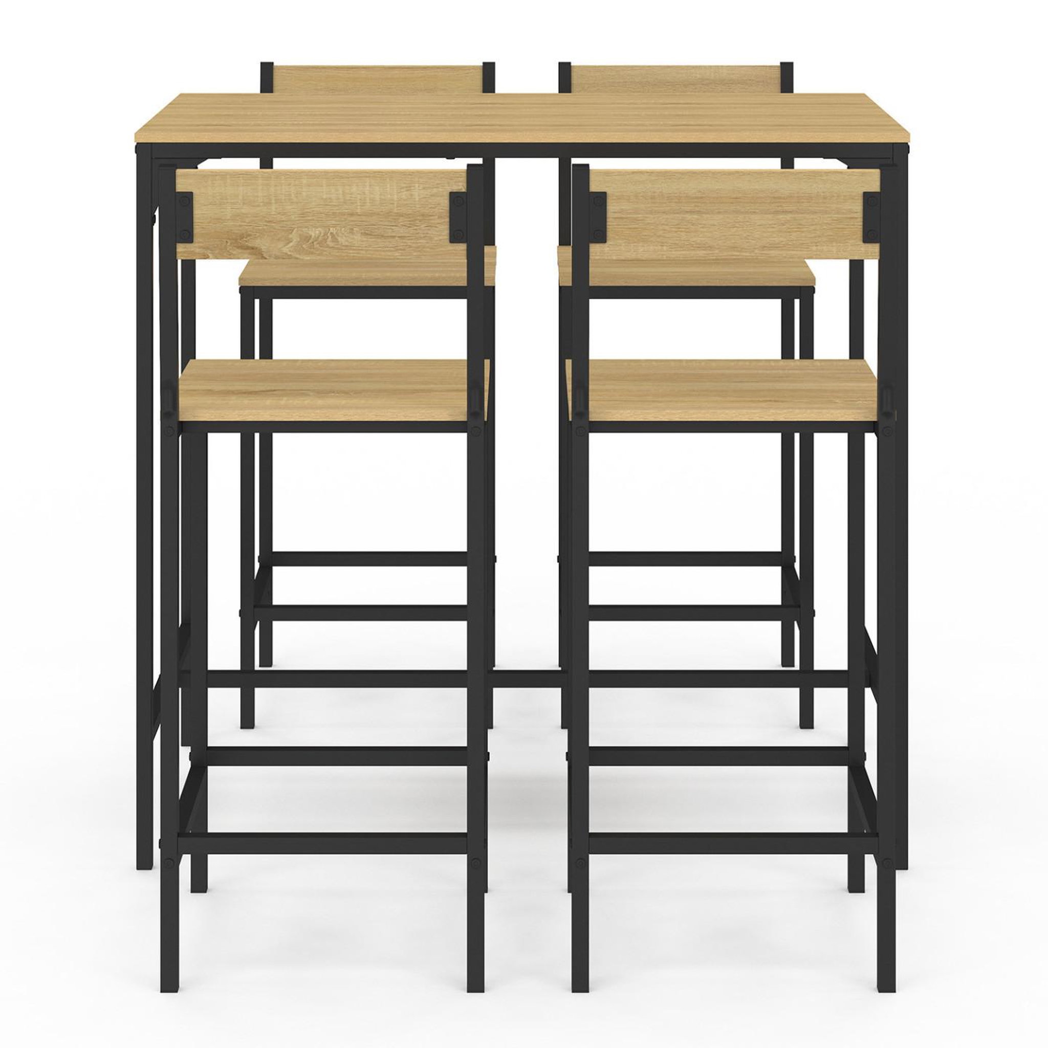 Voir la diapositive 3 : ID MARKET Ensemble table haute de bar detroit 100 cm et 4 chaises de bar design industriel
