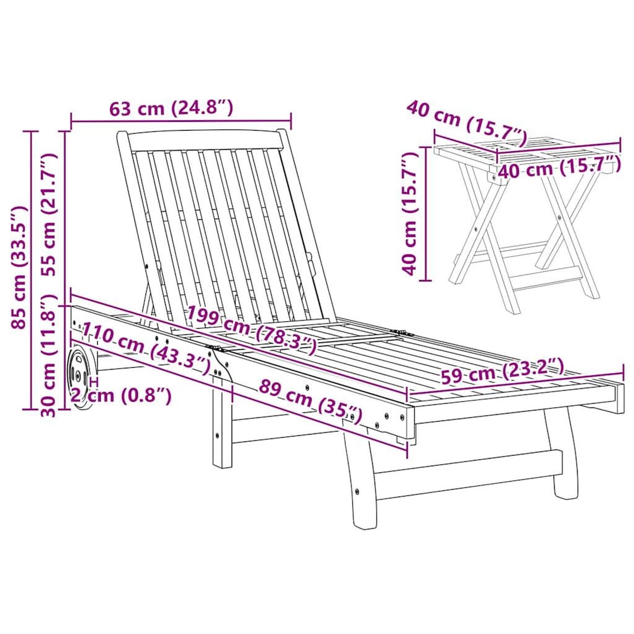 Voir la diapositive 6 : VIDAXL Chaise longue avec table bois massif d'acacia