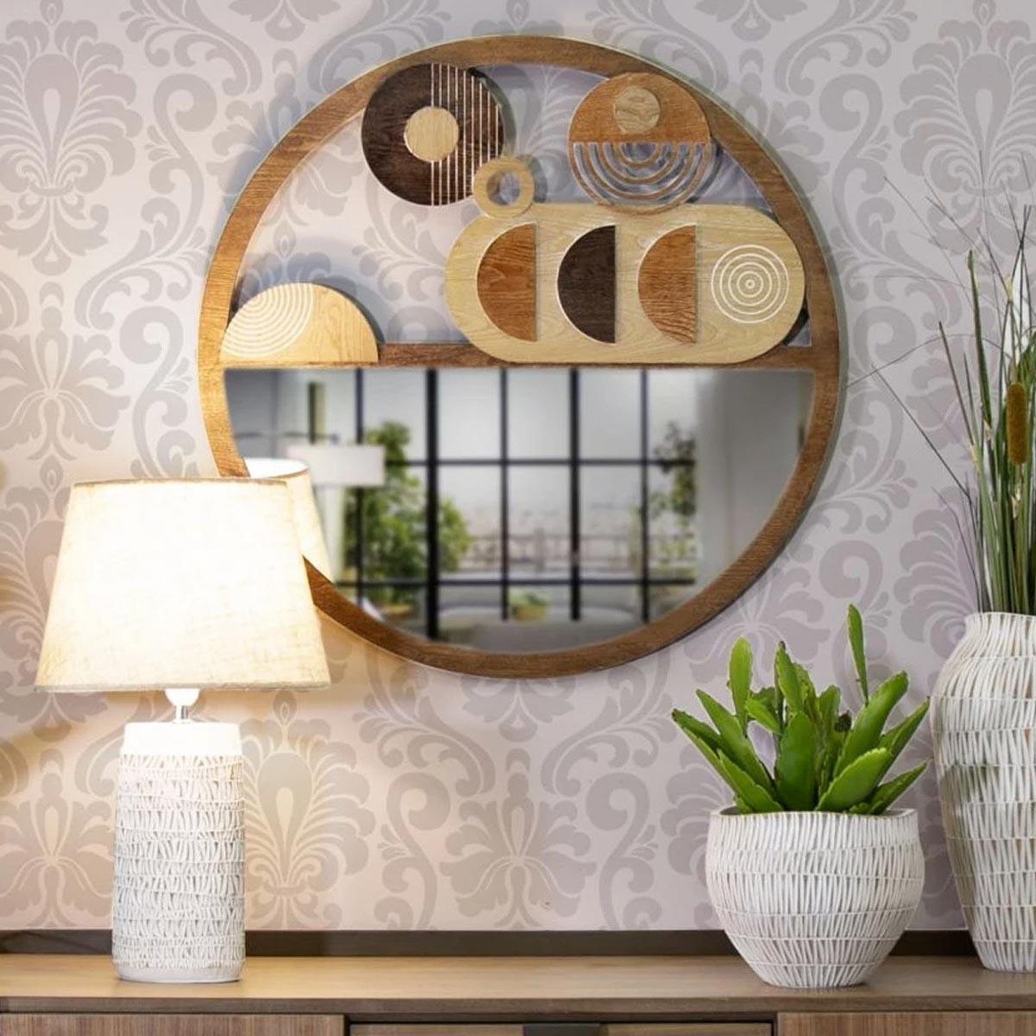 Voir la diapositive 5 : Paris Prix Miroir mural en bois  block  80cm naturel