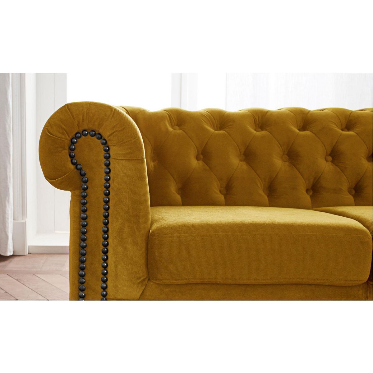 LISA DESIGN William - canapé chesterfield d'angle réversible - 5 places - en velours
