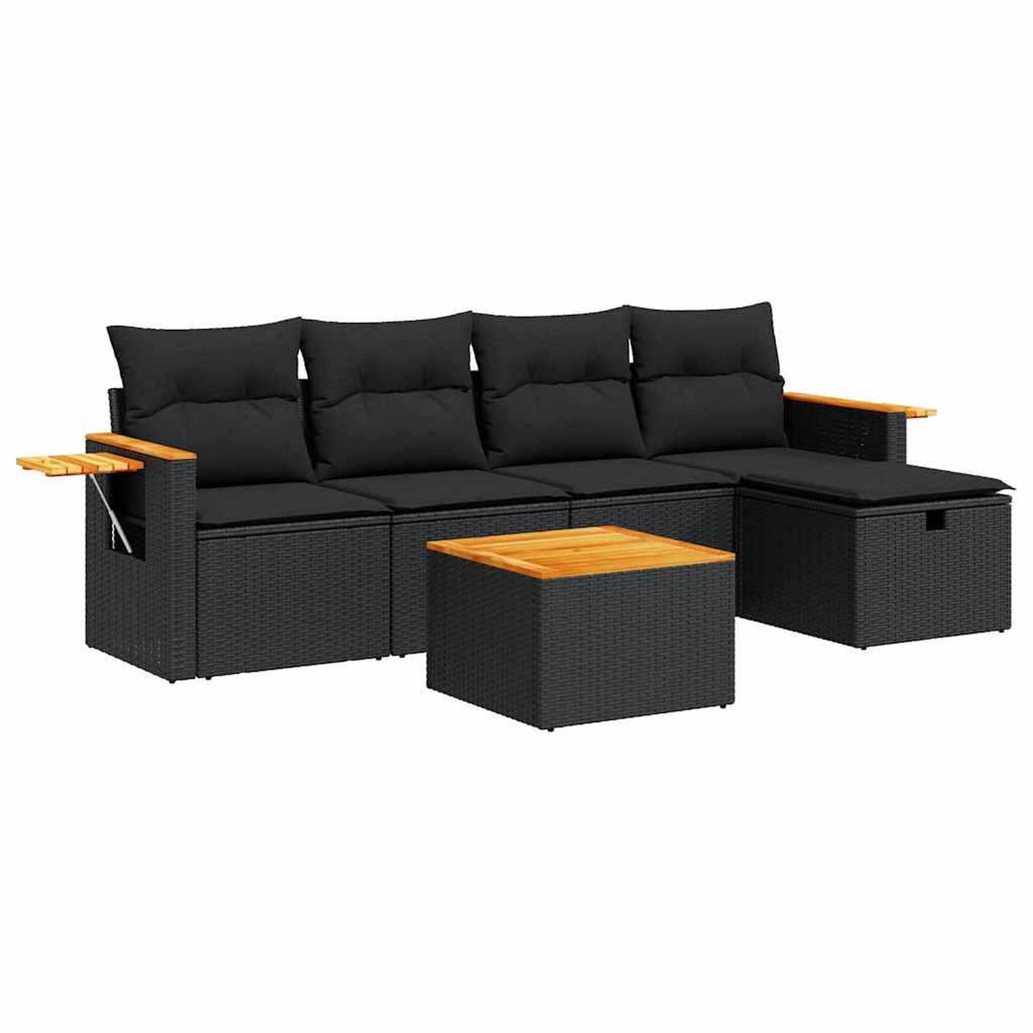 Voir la diapositive 2 : VIDAXL Salon de jardin 6 pcs avec coussins noir resine tressee