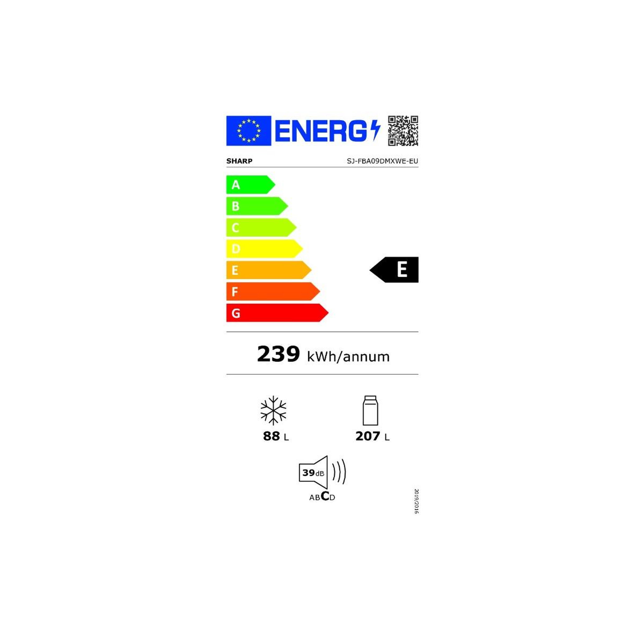 Voir la diapositive 2 : Sharp Réfrigérateur combiné 60cm 294l blanc - sjfba09dmxwe