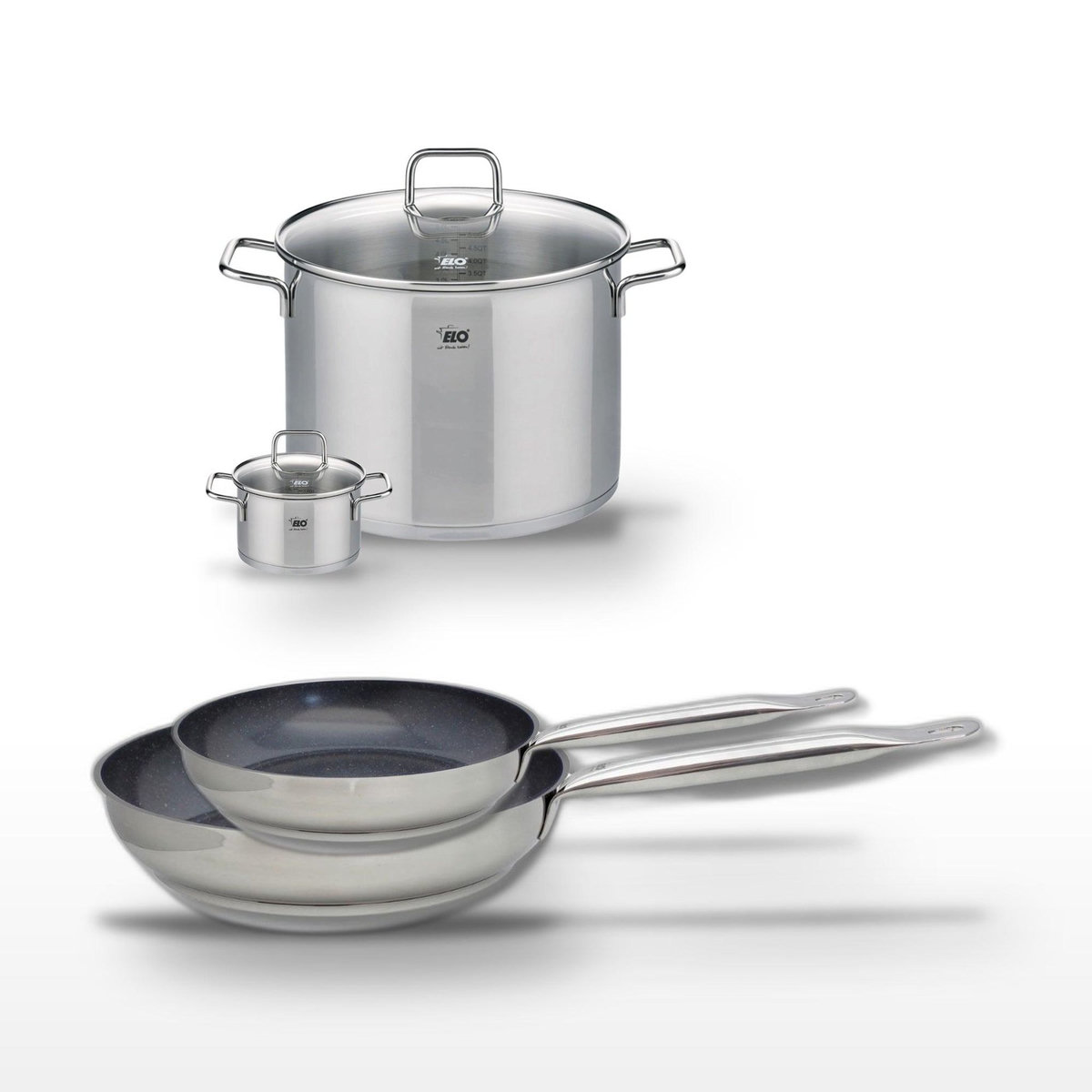 ELO Lot 2 Poêles 24/28cm & 2 Faitouts 12/26cm Elo Profi Therm Platinum