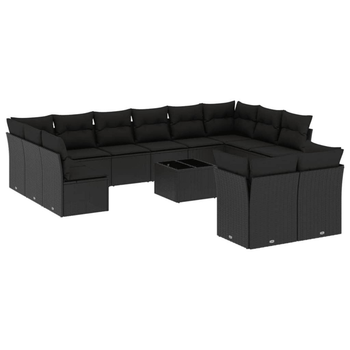 VIDAXL Salon de jardin avec coussins 13 pcs noir resine tressee