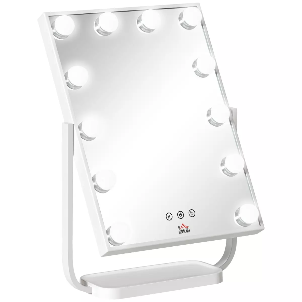 HOMCOM Miroir maquillage Hollywood lumineux LED tactile - 3 modes éclairage, inclinable, adaptateur - métal blanc verre