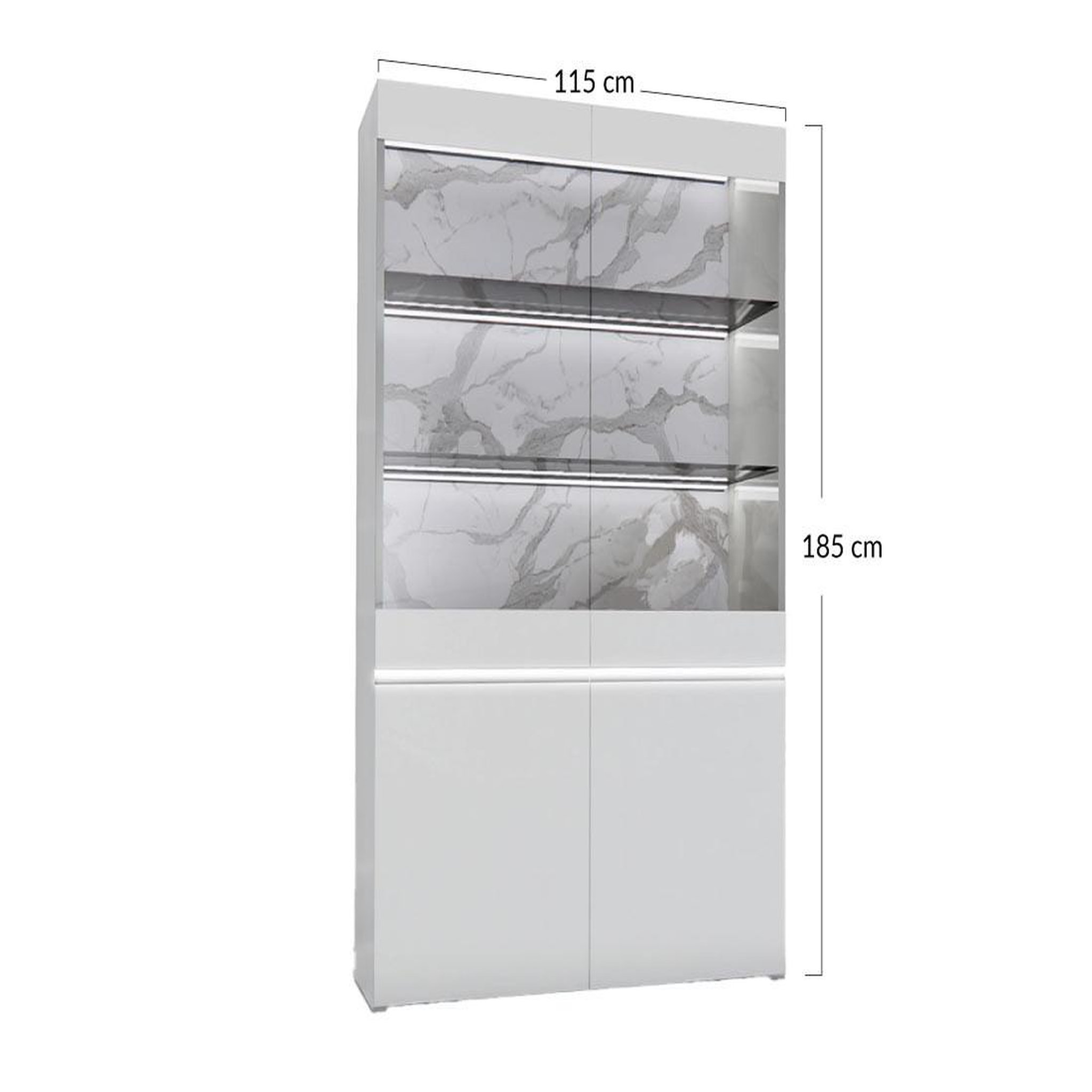 Voir la diapositive 4 : BEST MOBILIER Amaury - vitrine - blanc - fond effet marbre - 115x185 cm