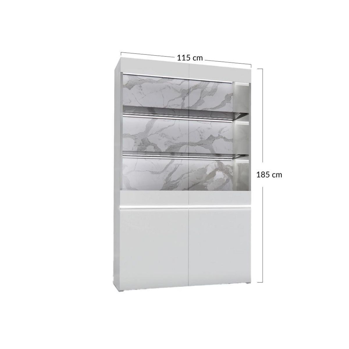 BEST MOBILIER Amaury - vitrine - blanc - fond effet marbre - 115x185 cm