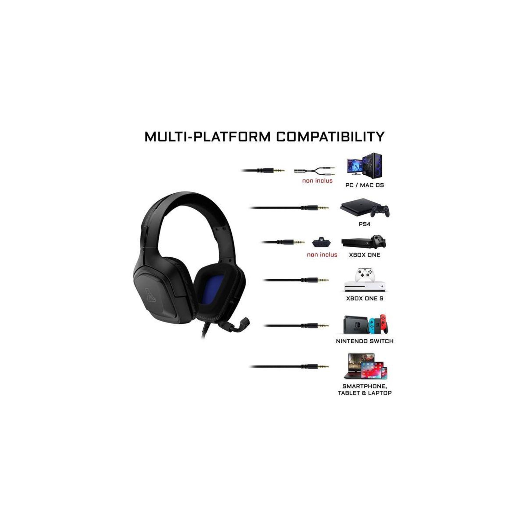 Voir la diapositive 4 : THE G-LAB Casque gamer KORP-COBALT Noir