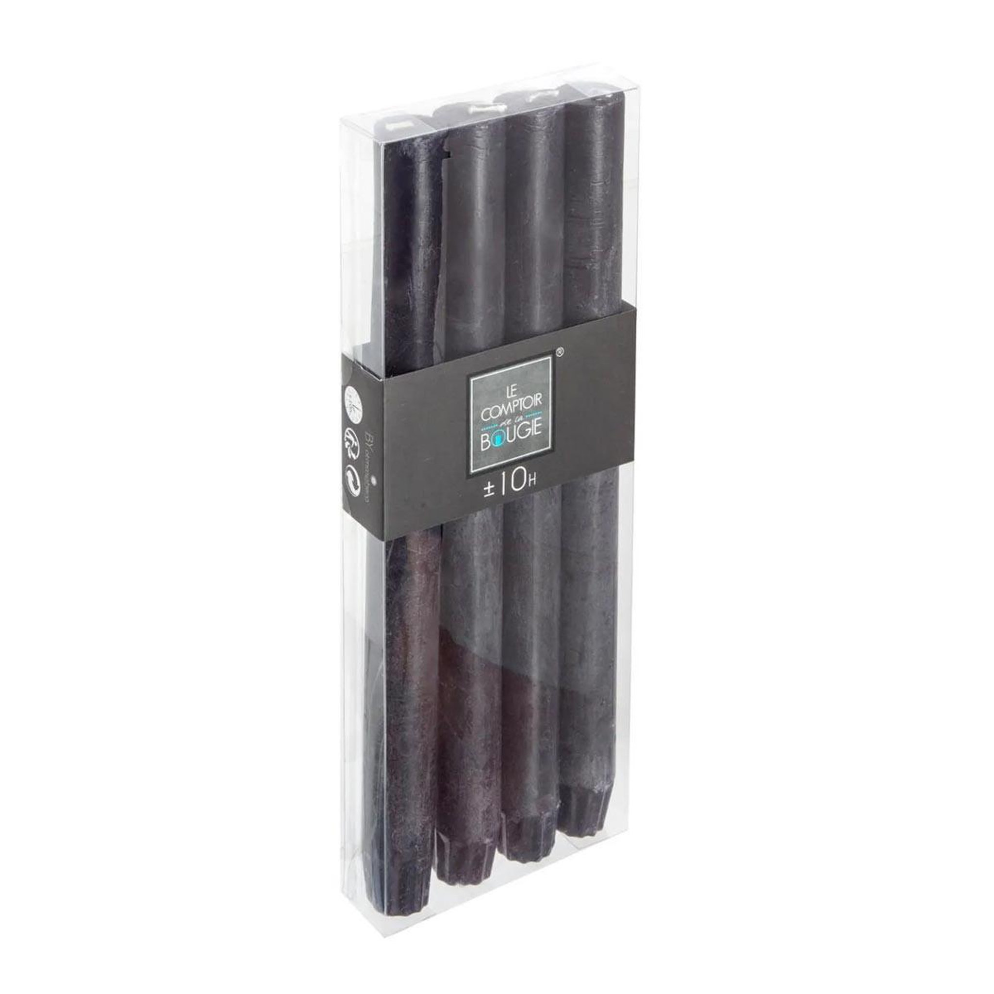 COMPTOIR DE LA BOUGIE Lot de 4 Bougies Bâton  Rustic  24cm Noir