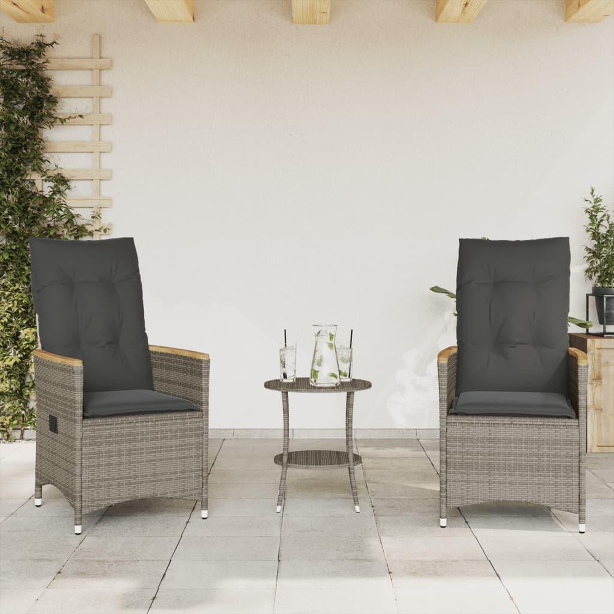 Voir la diapositive 3 : VIDAXL Ensemble de bistro 3 pcs avec coussins gris resine tressee