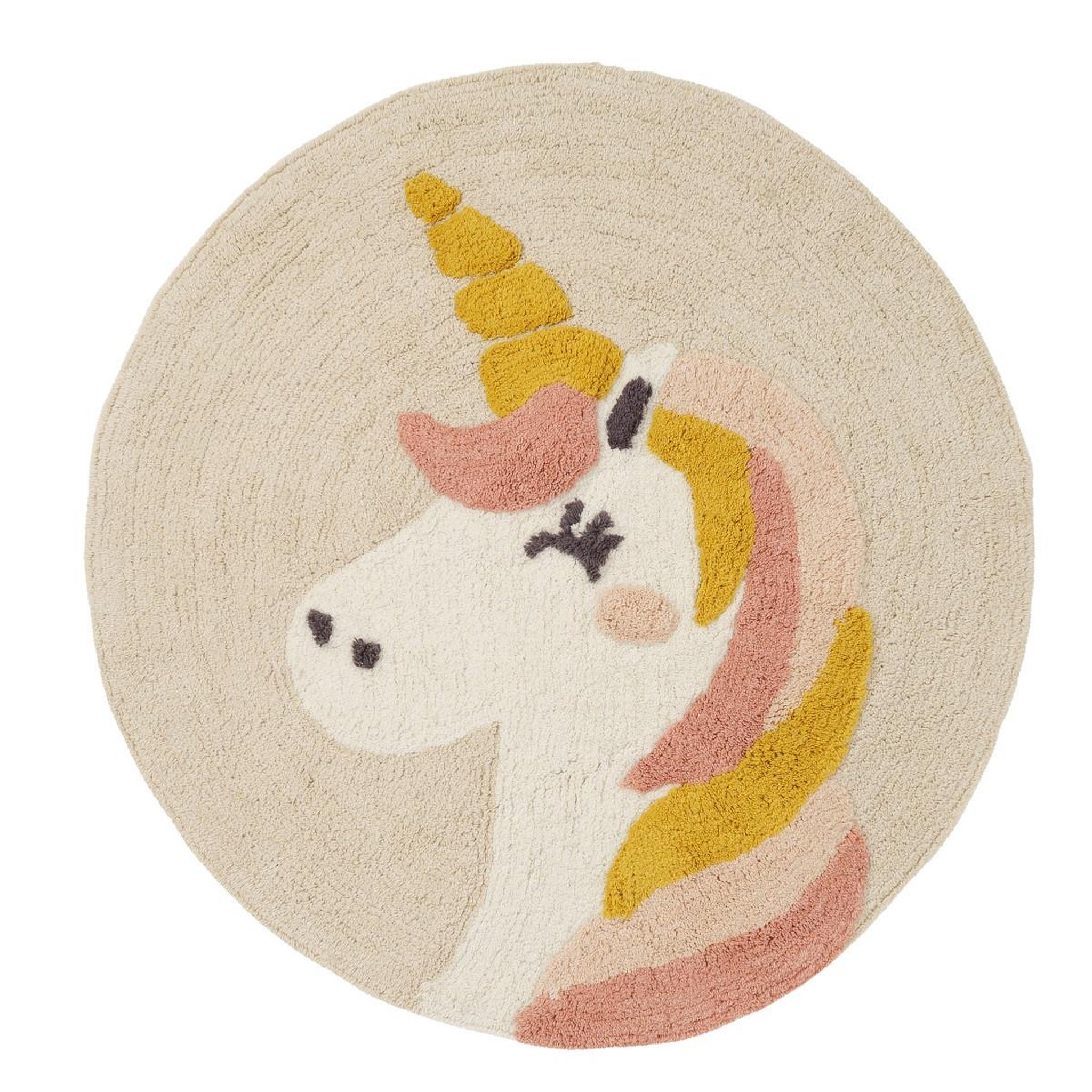 GUY LEVASSEUR Tapis enfant rond licorne en coton 70x70cm