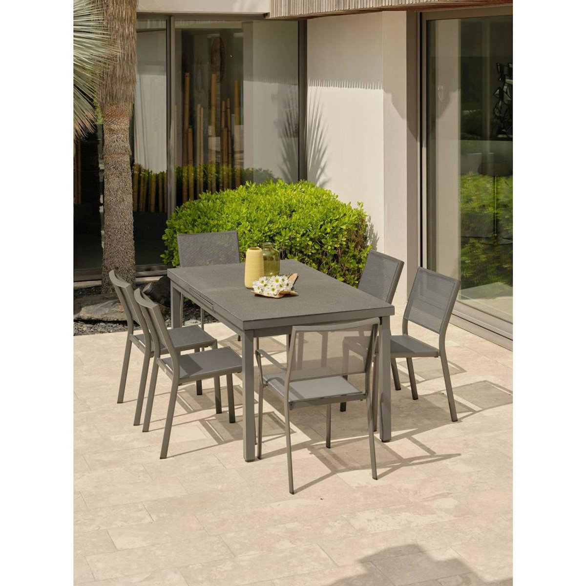 Paris Prix Ensemble Table de Jardin Extensible & 6 Assises  Dania & Stockholm  160-210cm Anthracite