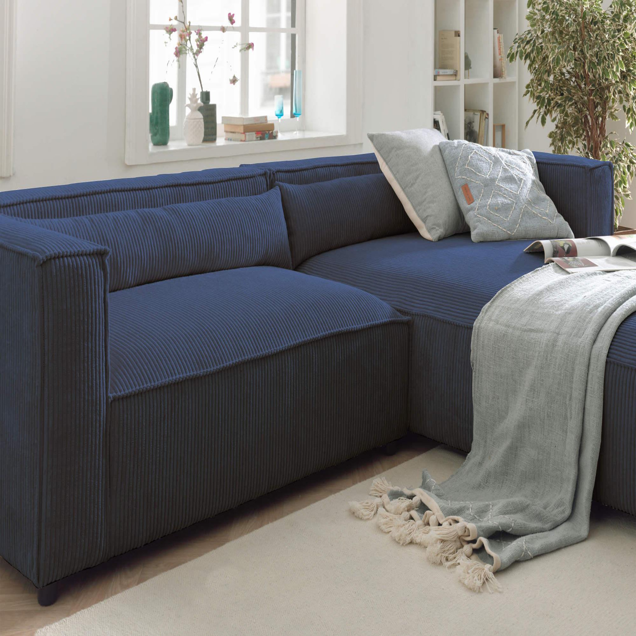 Voir la diapositive 4 : BEST MOBILIER Ela - canapé d'angle droit 4 places - en velours côtelé - style contemporain
