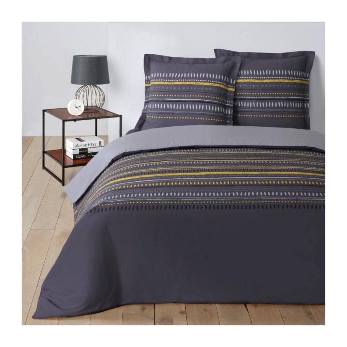 VISION VISION Parure de couette Gaspard 100% Coton - 220 x 240 cm - Gris anthracite