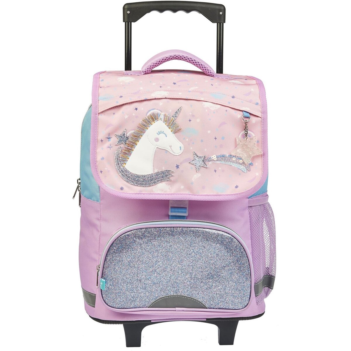 AUCHAN Sac dos roulettes rose LICORNE