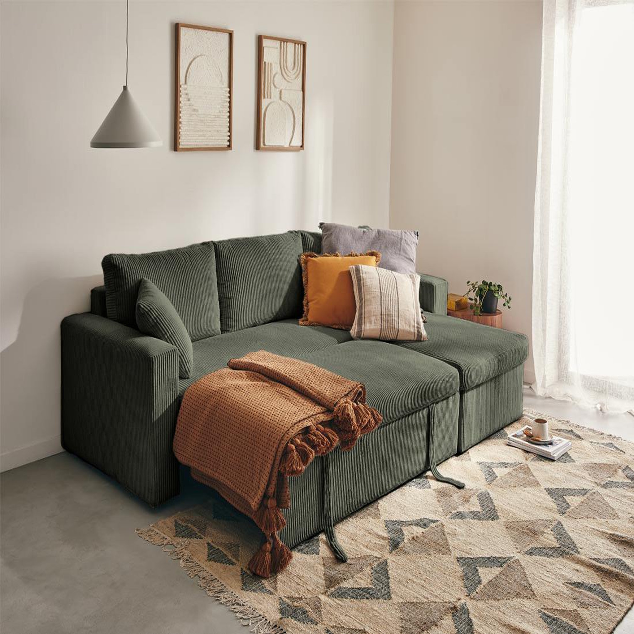Voir la diapositive 3 : BEST MOBILIER Cyrus - canapé d'angle réversible 4 places - convertible avec coffre - en velours côtelé