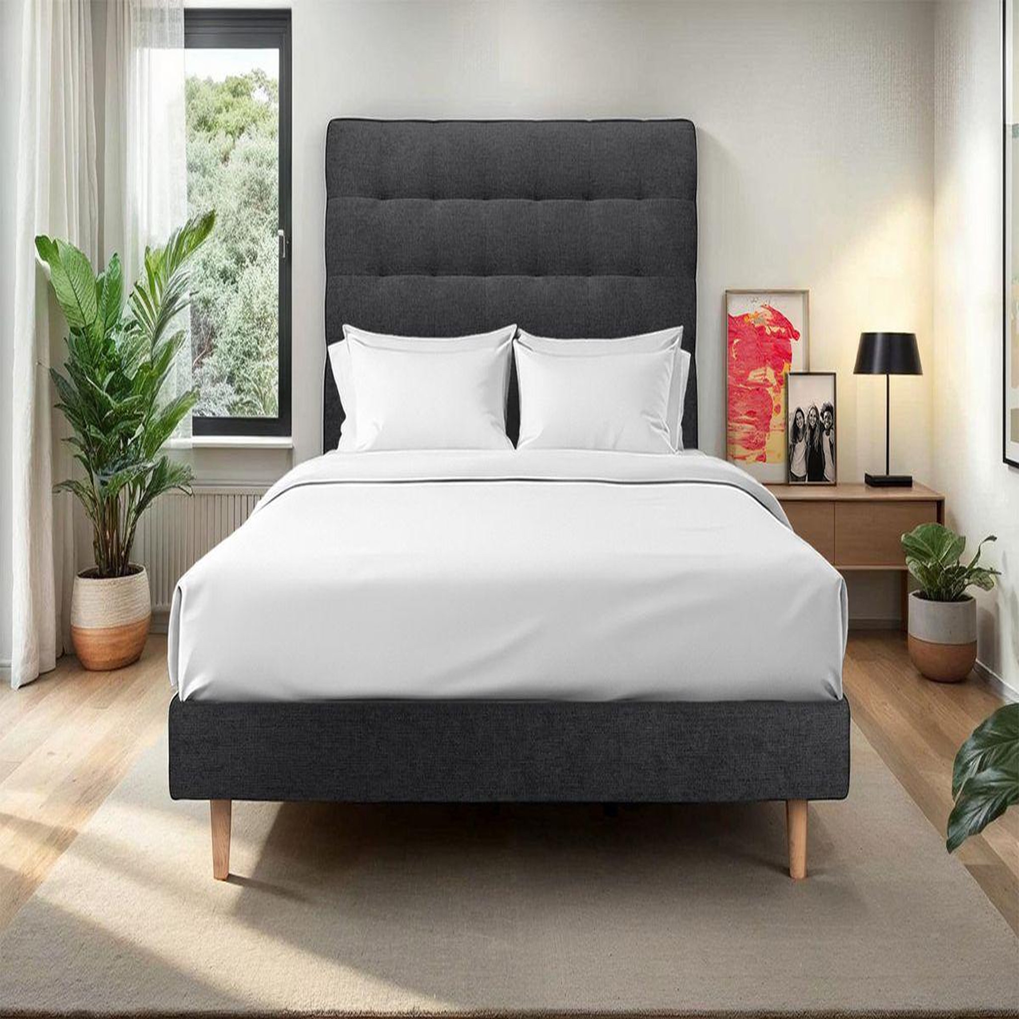Voir la diapositive 2 : Sommeil de Plomb Lit avec tête de lit capitonnée tissu et sommier kit - Hauteur totale : 29cm