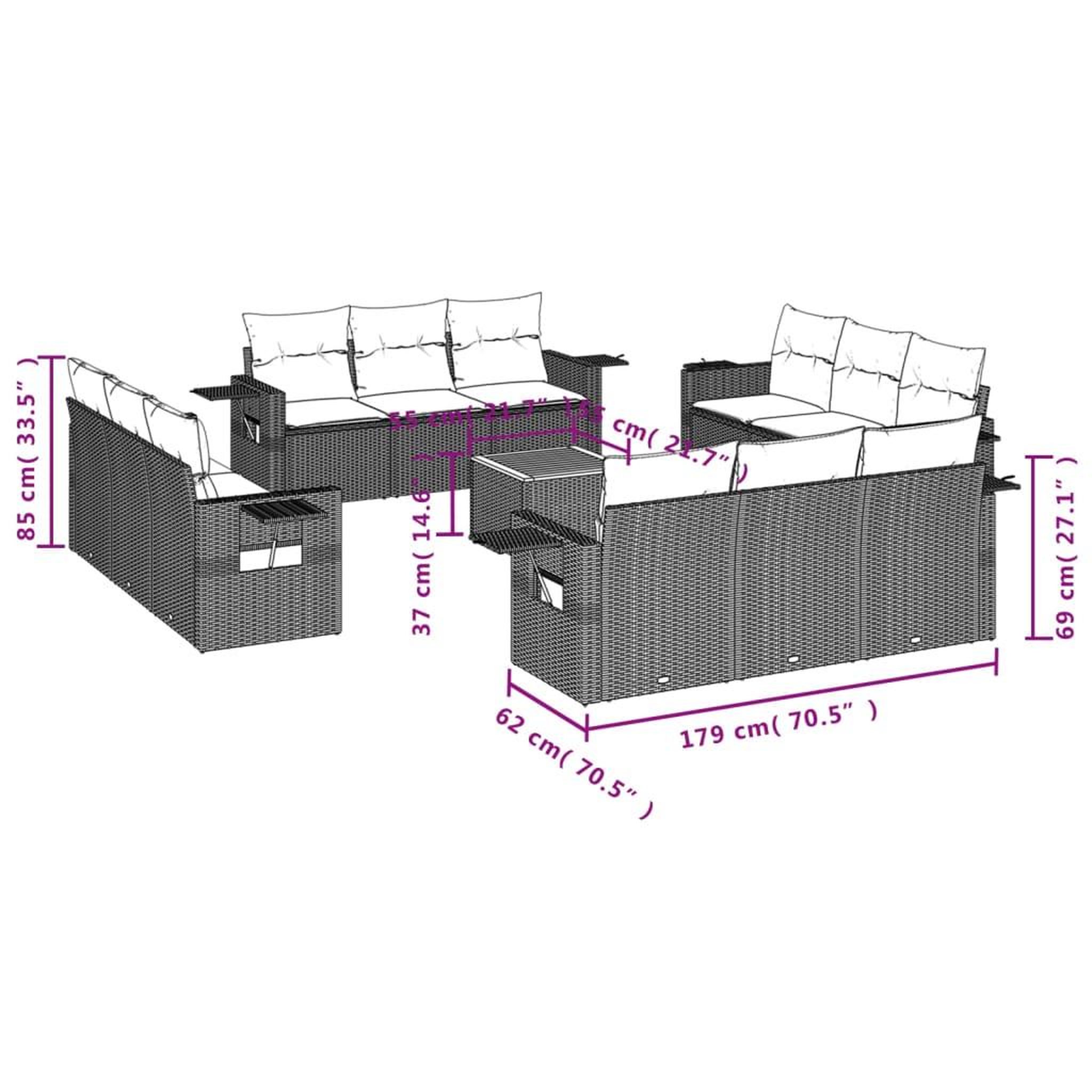 Voir la diapositive 4 : VIDAXL Salon de jardin avec coussins 13 pcs noir resine tressee