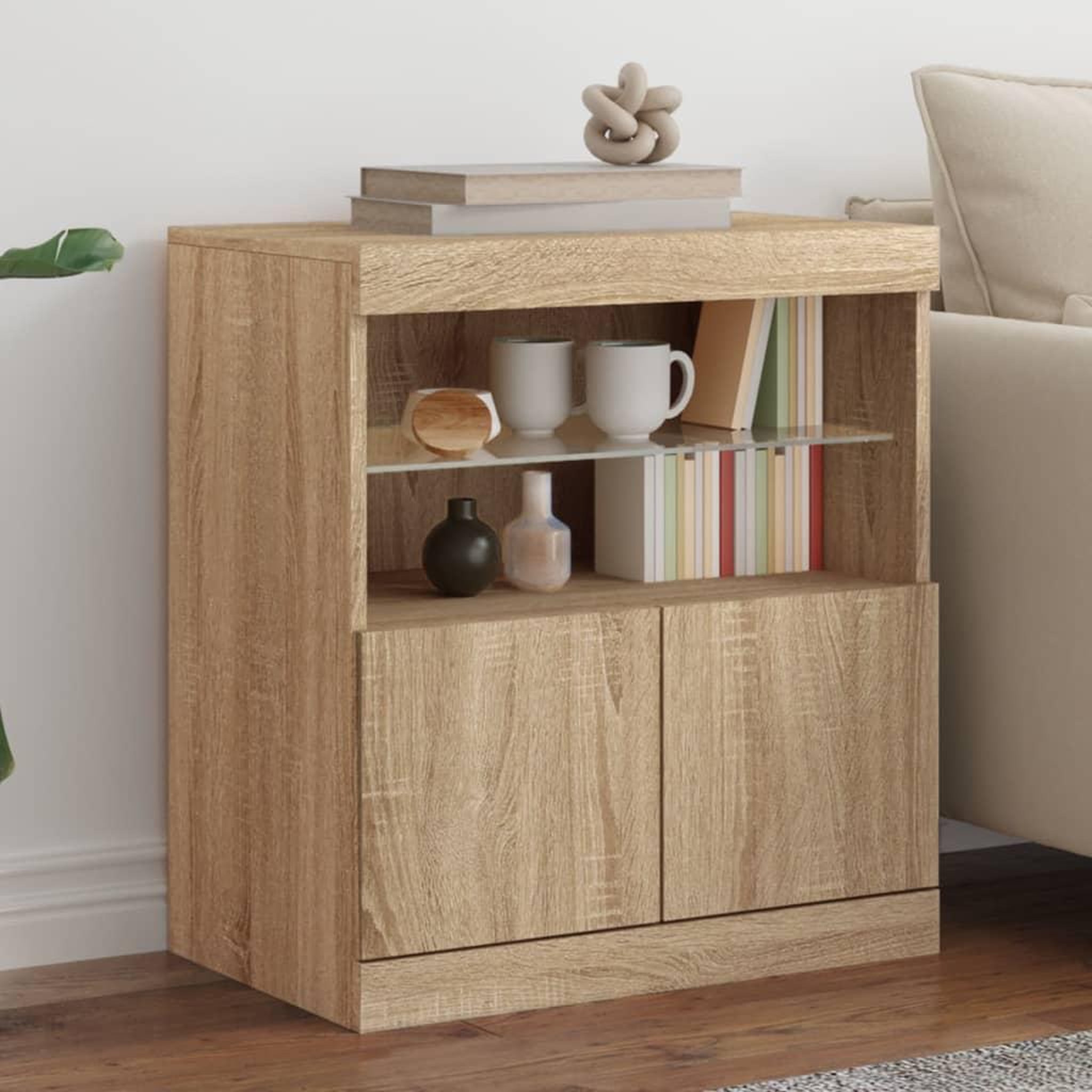 VIDAXL Buffet avec lumieres LED chene sonoma 60x37x67 cm