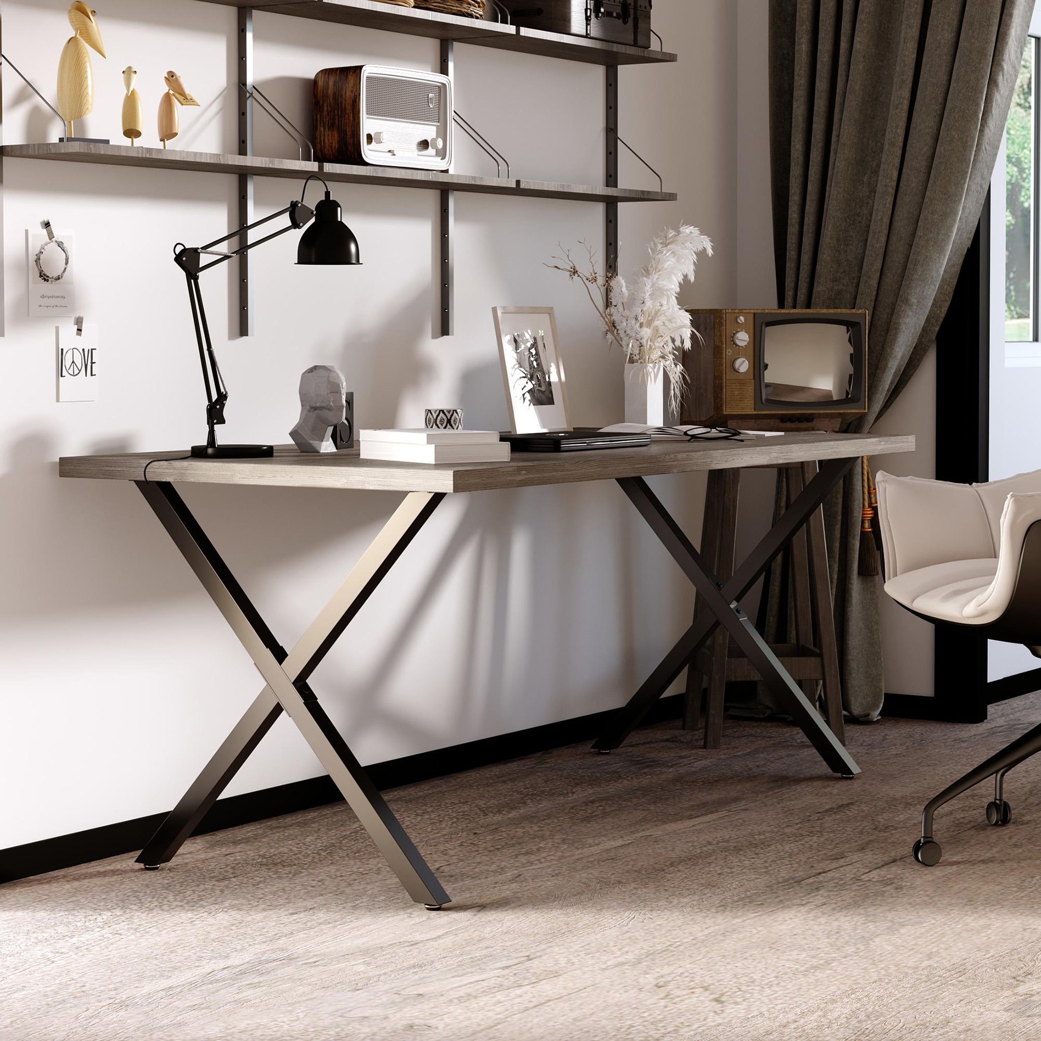 Voir la diapositive 4 : HOMCOM Lot de 2 pieds de table design industriel en croix - piètement antidérapant - dim. 70L x 8l x 72H cm - acier époxy noir